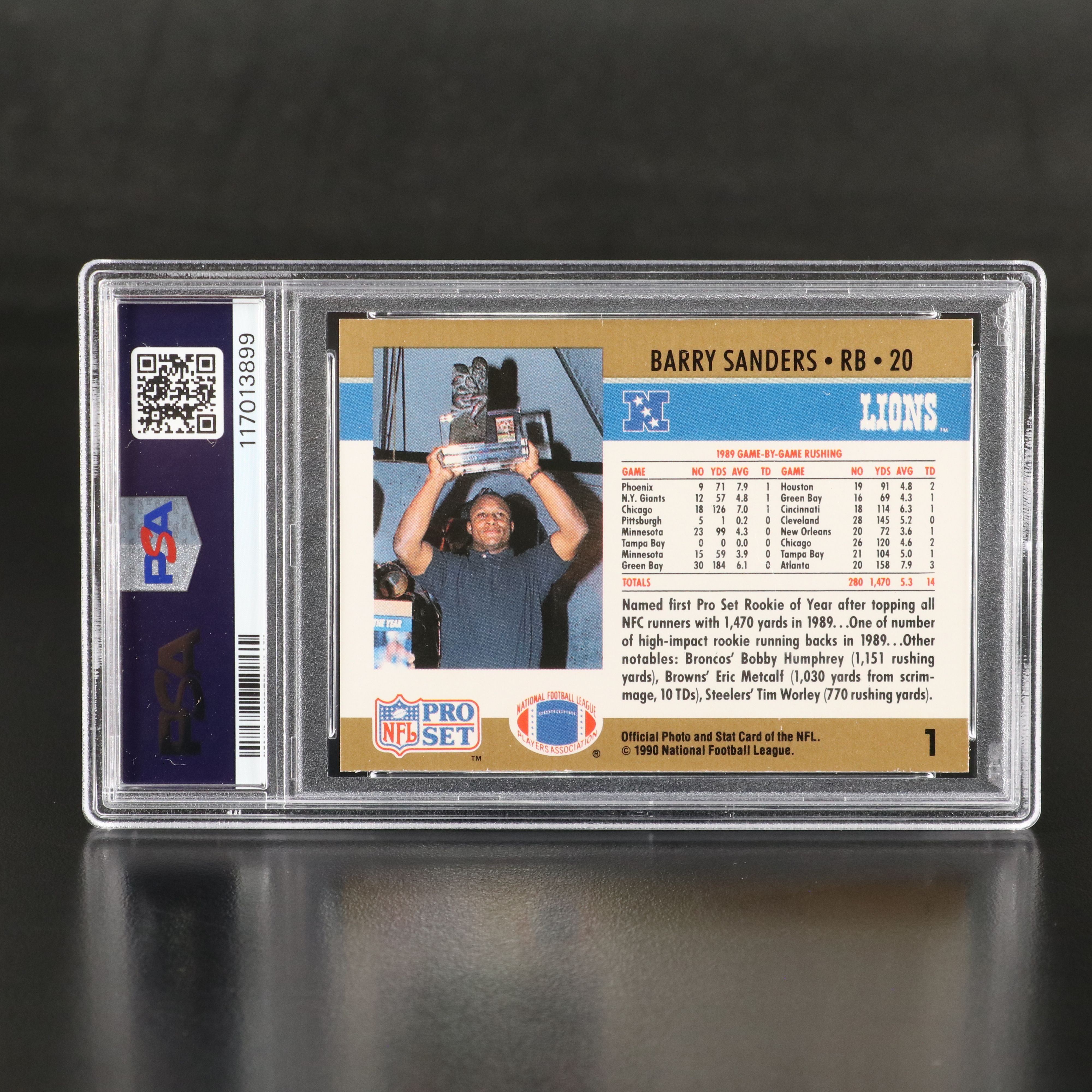 1990 Pro Set Barry Sanders Rookie of the Year  Football Card Graded PSA 8