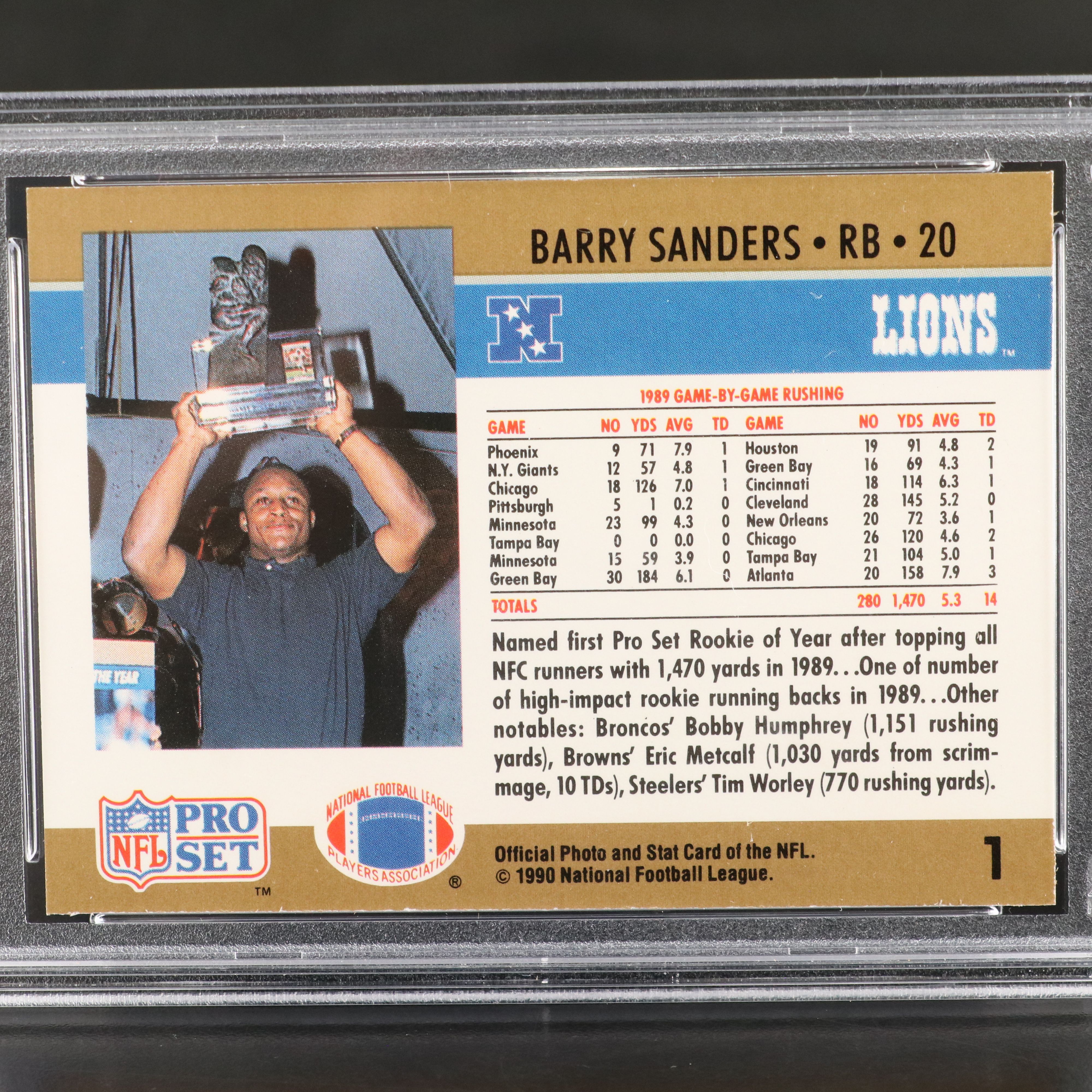 1990 Pro Set Barry Sanders Rookie of the Year  Football Card Graded PSA 8