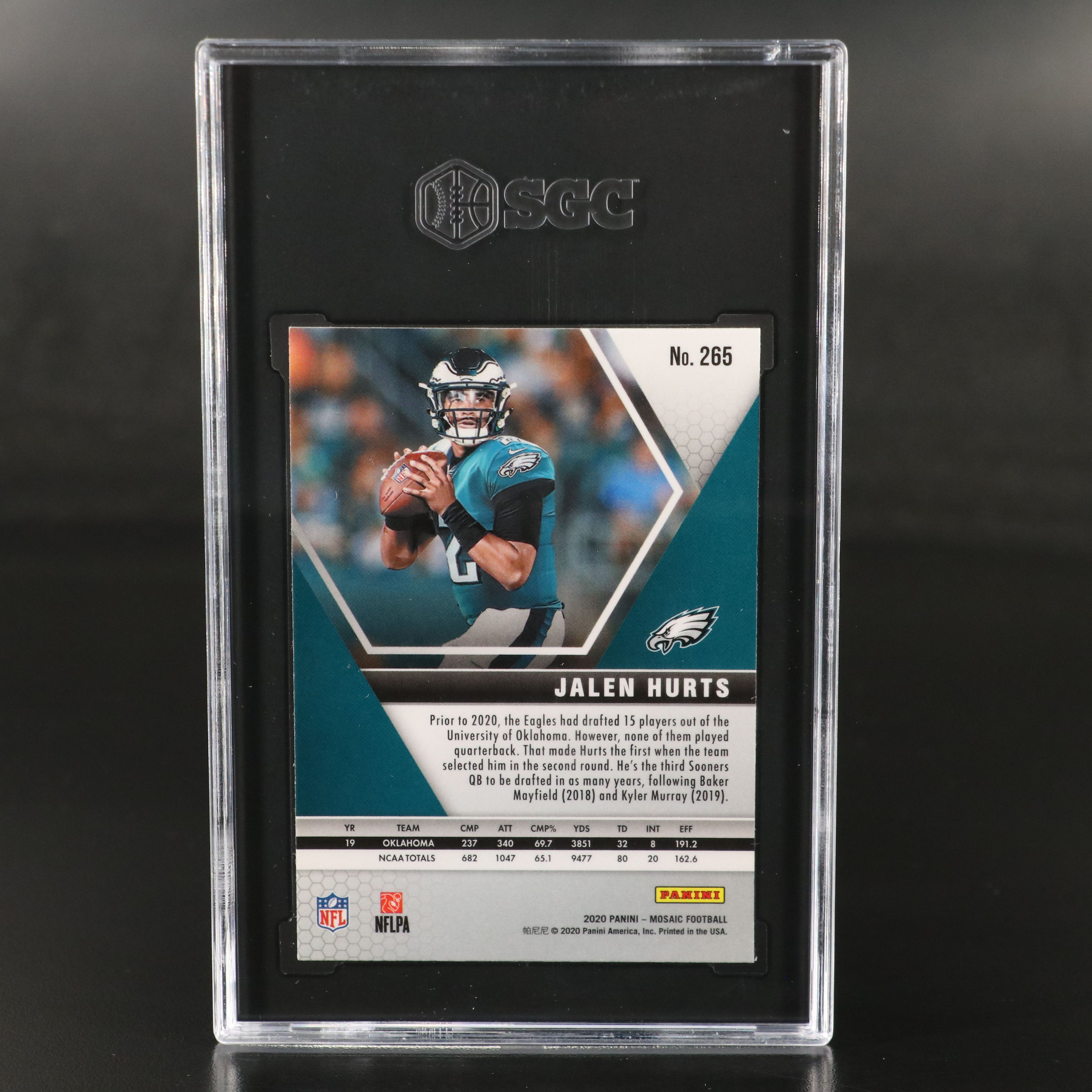 2020 Mosaic Jalen Hurts Philadelphia Eagles Rookie Football Card Graded SGC 8