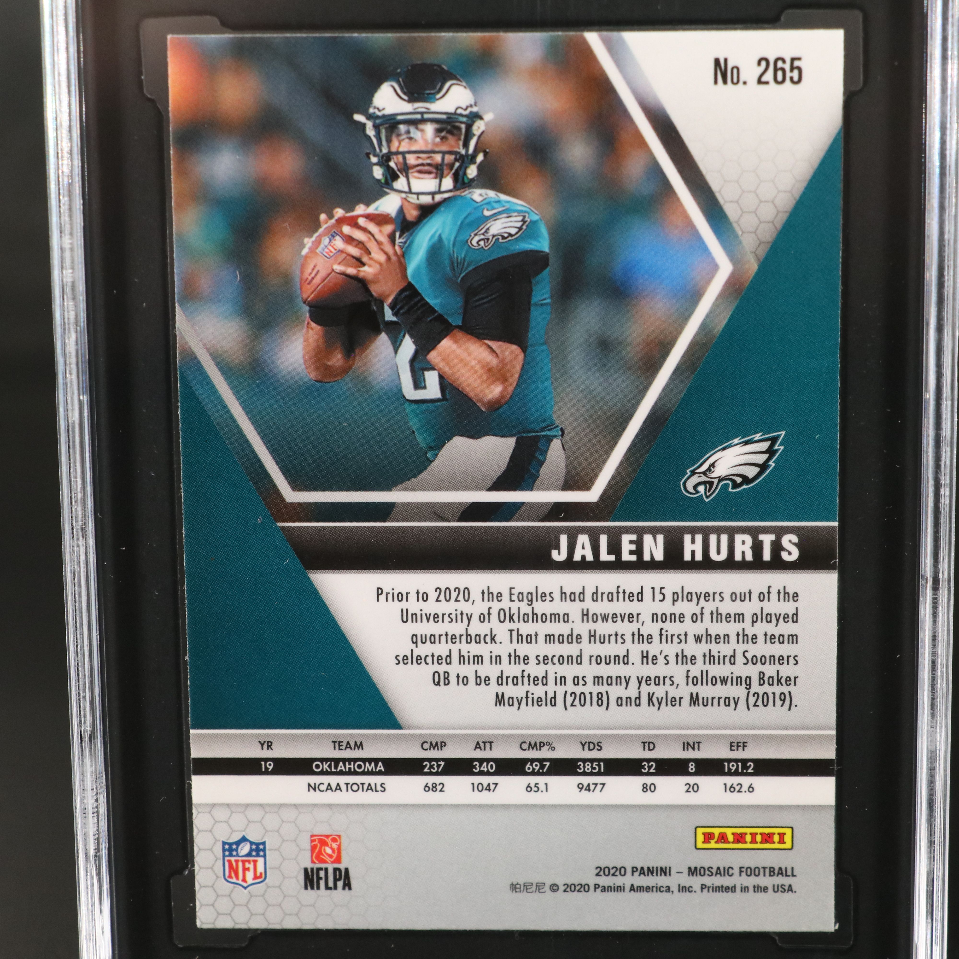 2020 Mosaic Jalen Hurts Philadelphia Eagles Rookie Football Card Graded SGC 8