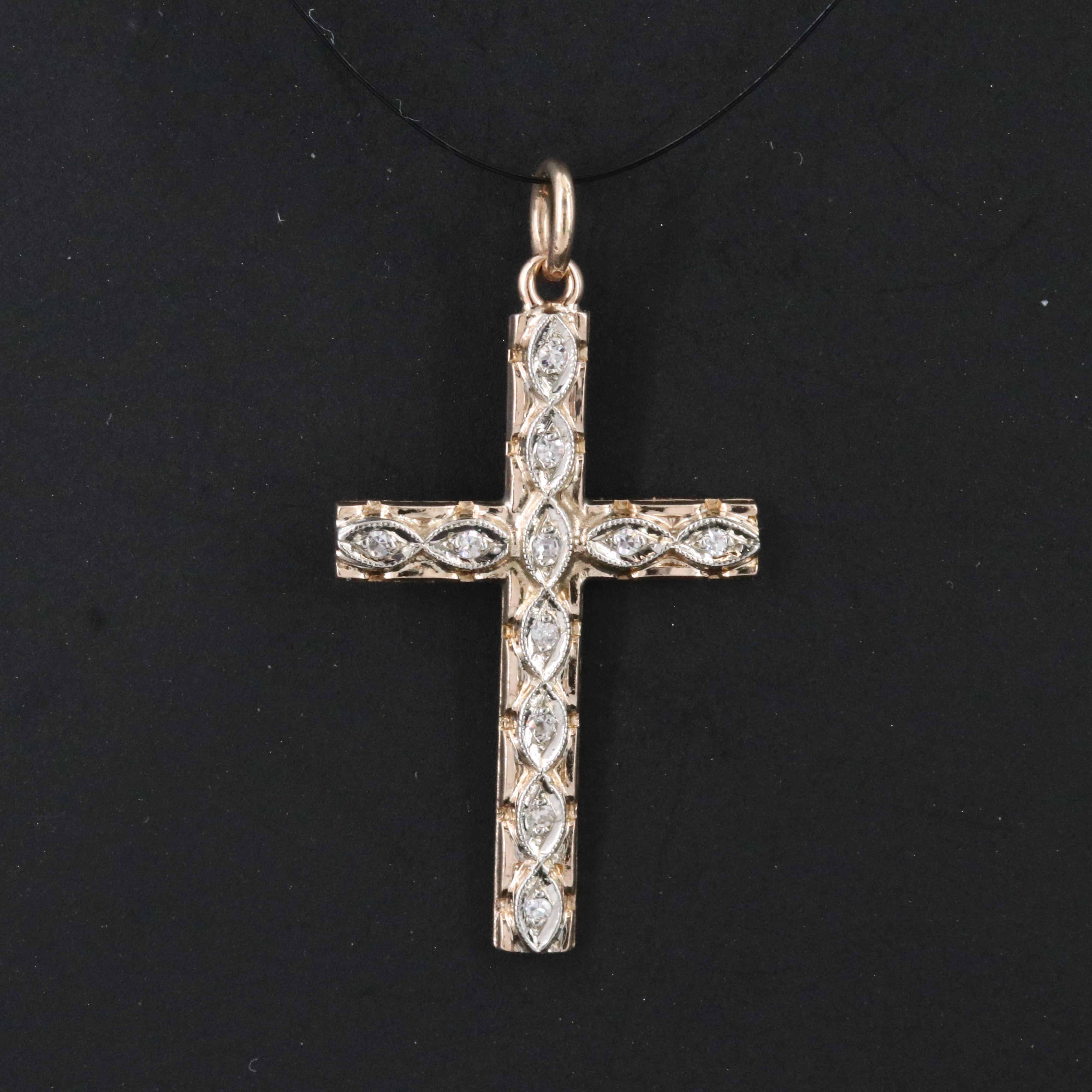 14K Two Tone Gold 0.06 CTW Diamond Cross Pendant