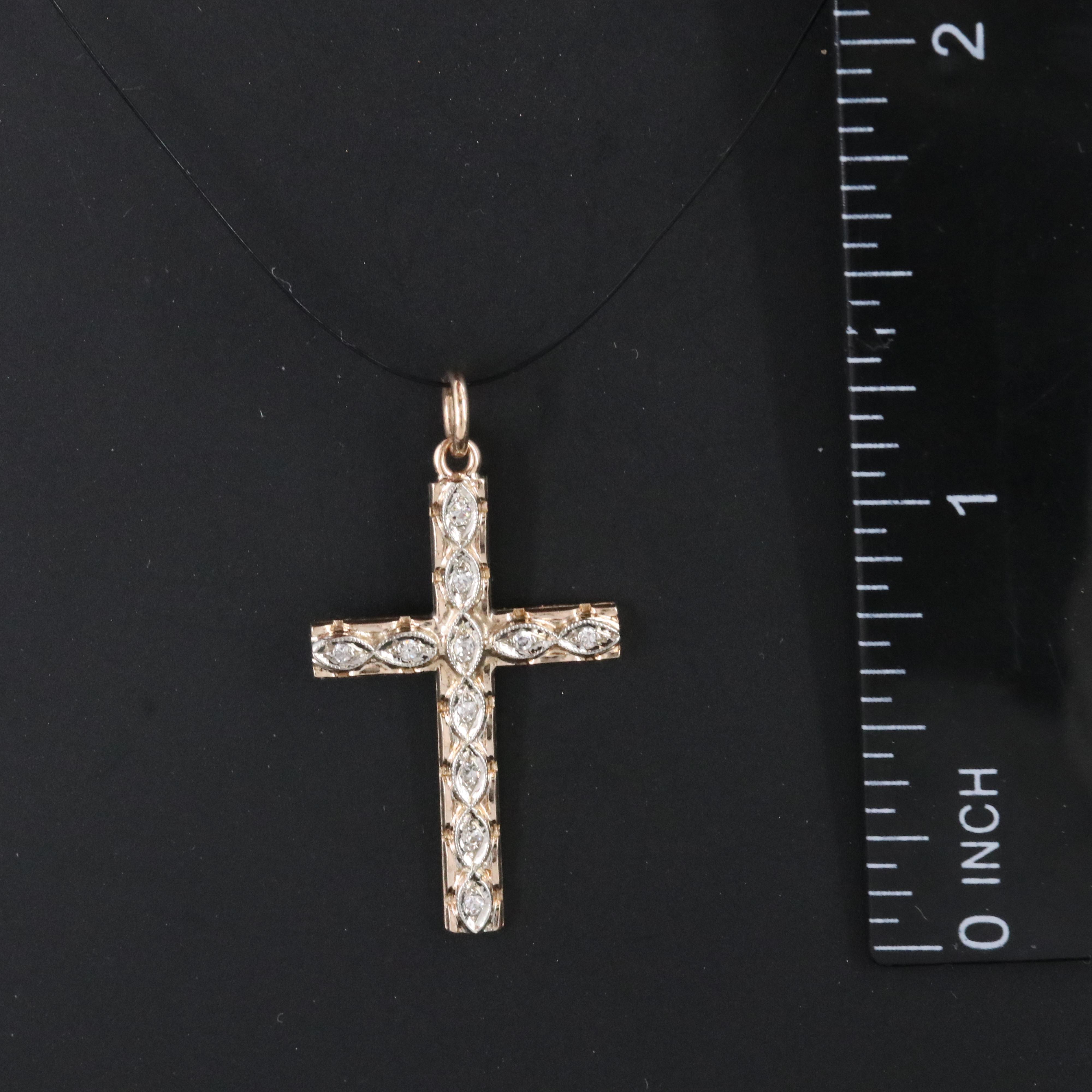 14K Two Tone Gold 0.06 CTW Diamond Cross Pendant