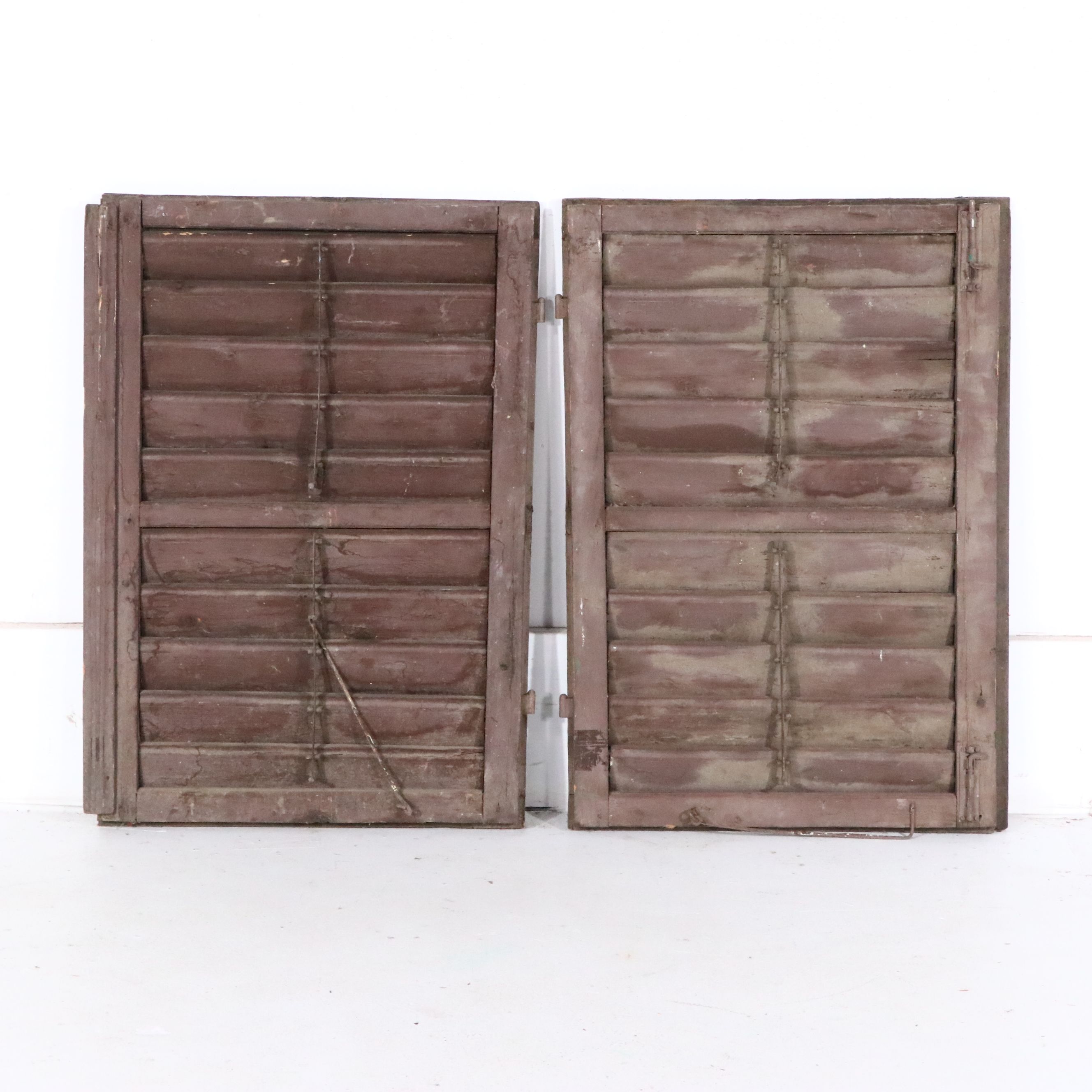 Pair of Brown-Painted Wood Louvered Shutters
