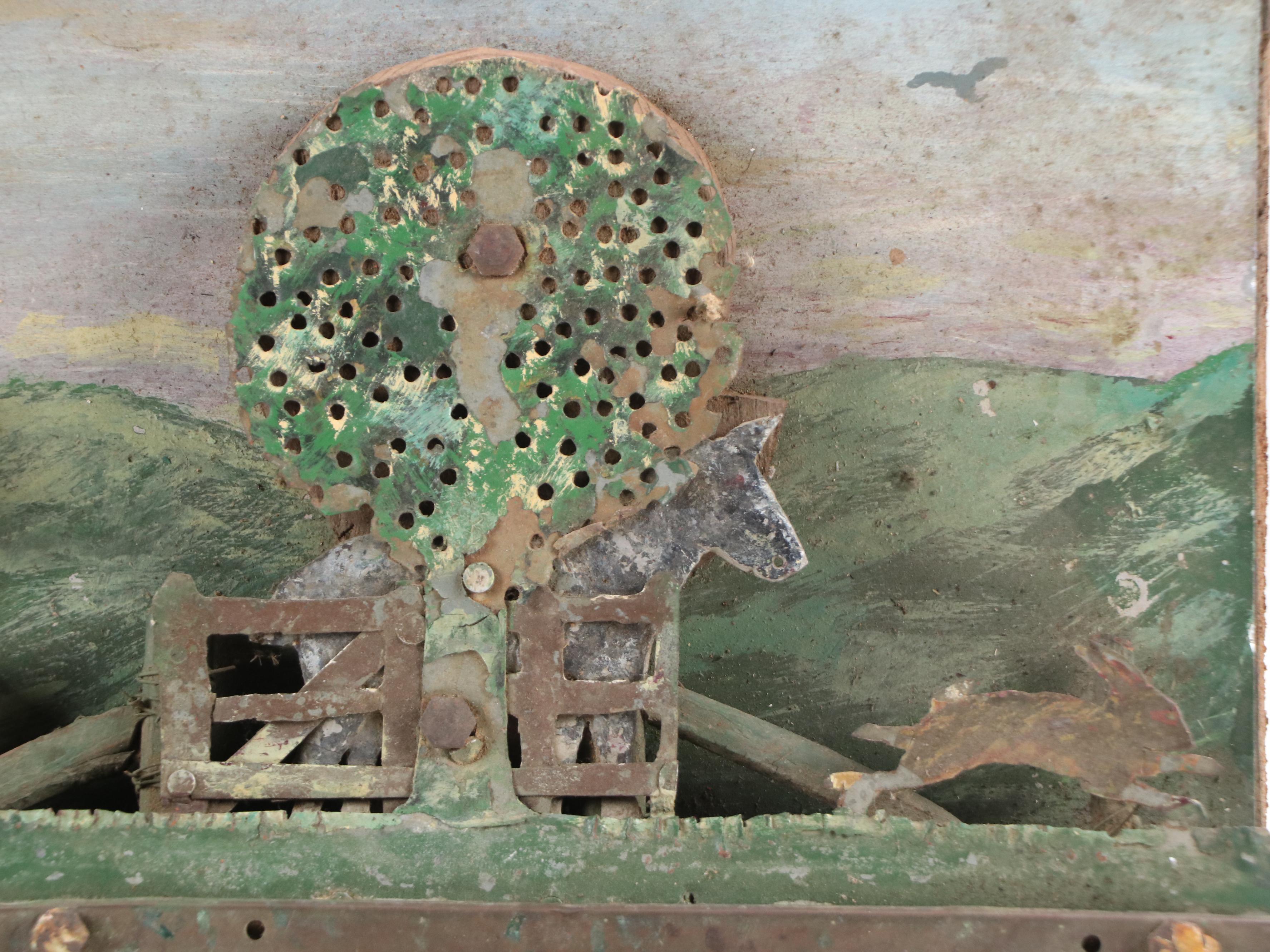 Folk Art Farm Scene with Livestock Rustic Metal Wall Hanging, 20th Century