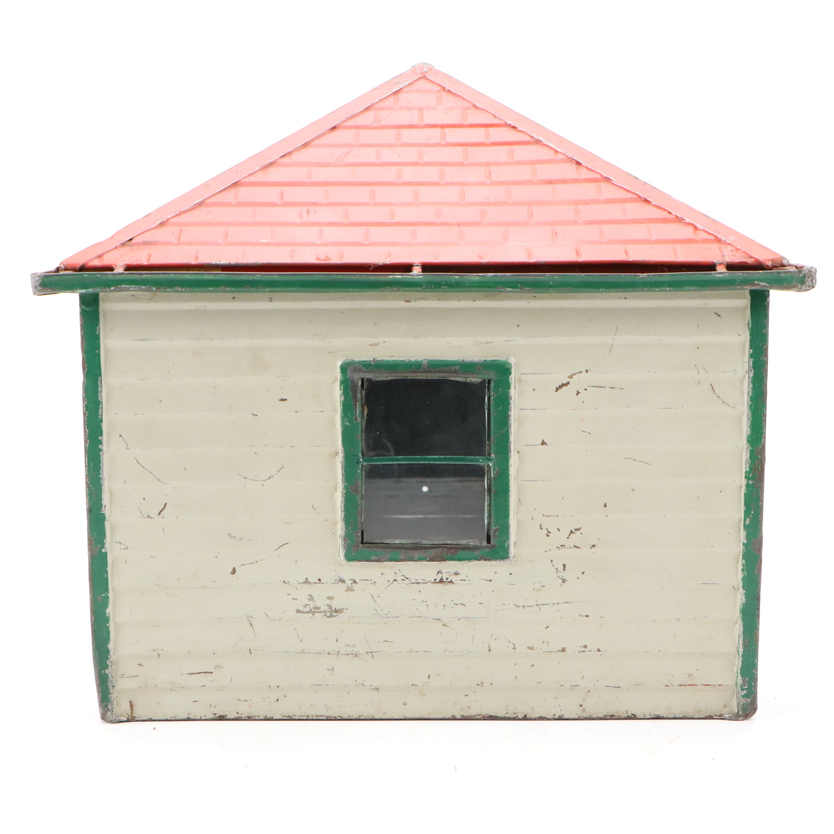 Handcrafted Tin Litho Model Garage, 20th Century