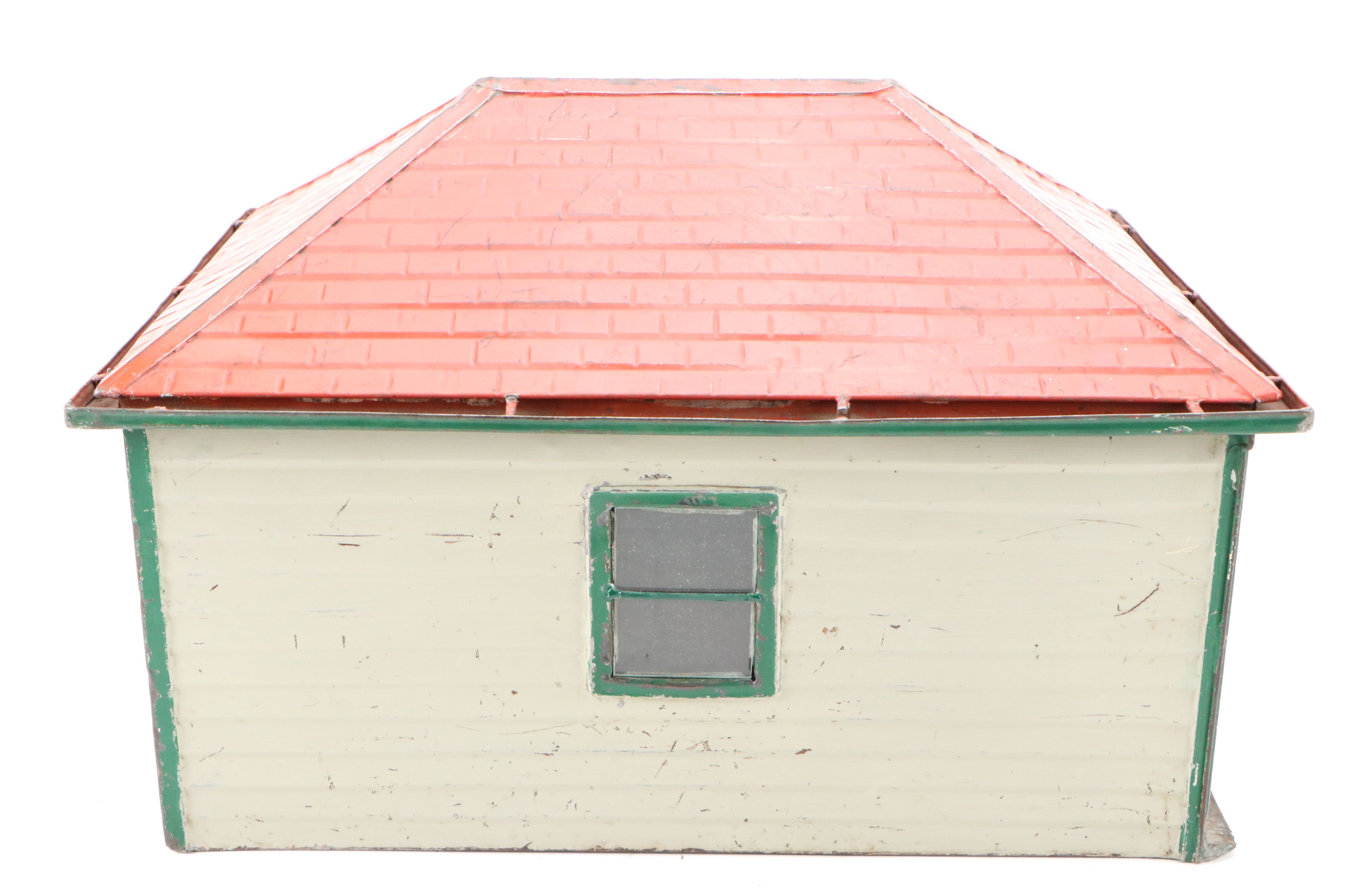 Handcrafted Tin Litho Model Garage, 20th Century