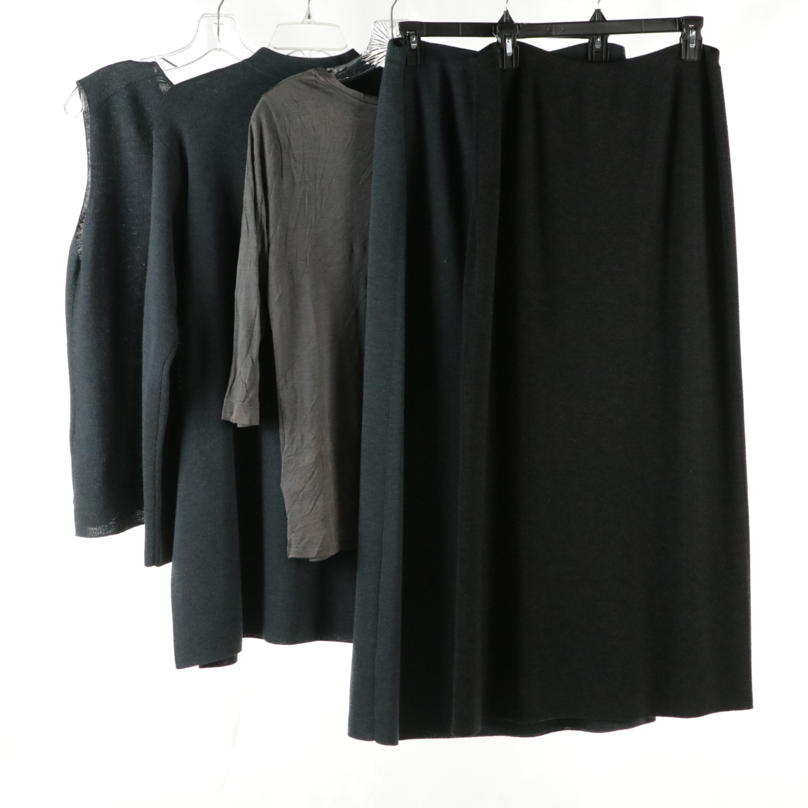 Eileen Fisher Wool Knit Sleeveless Top, Skirts, and Button-Front Jacket with Top