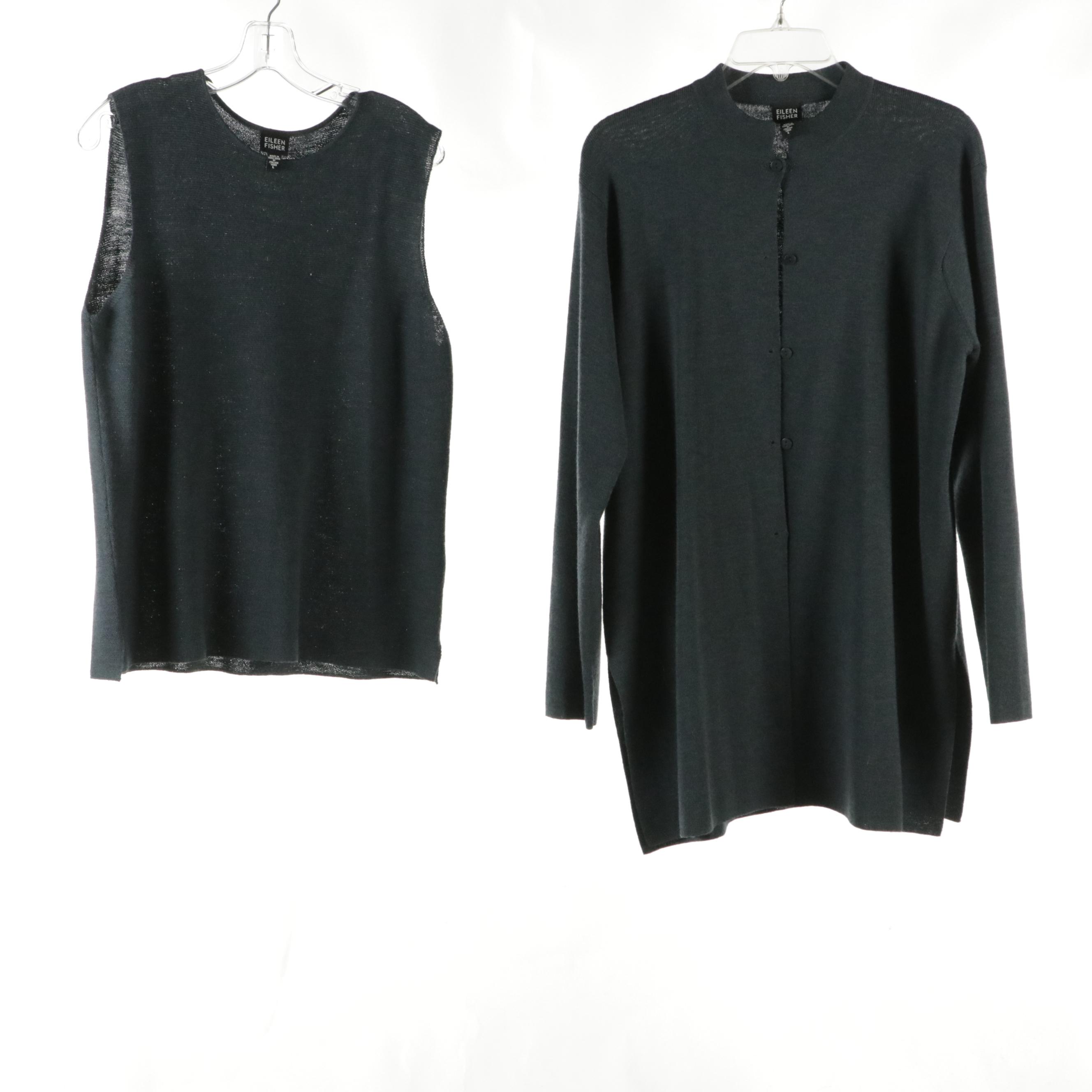 Eileen Fisher Wool Knit Sleeveless Top, Skirts, and Button-Front Jacket with Top