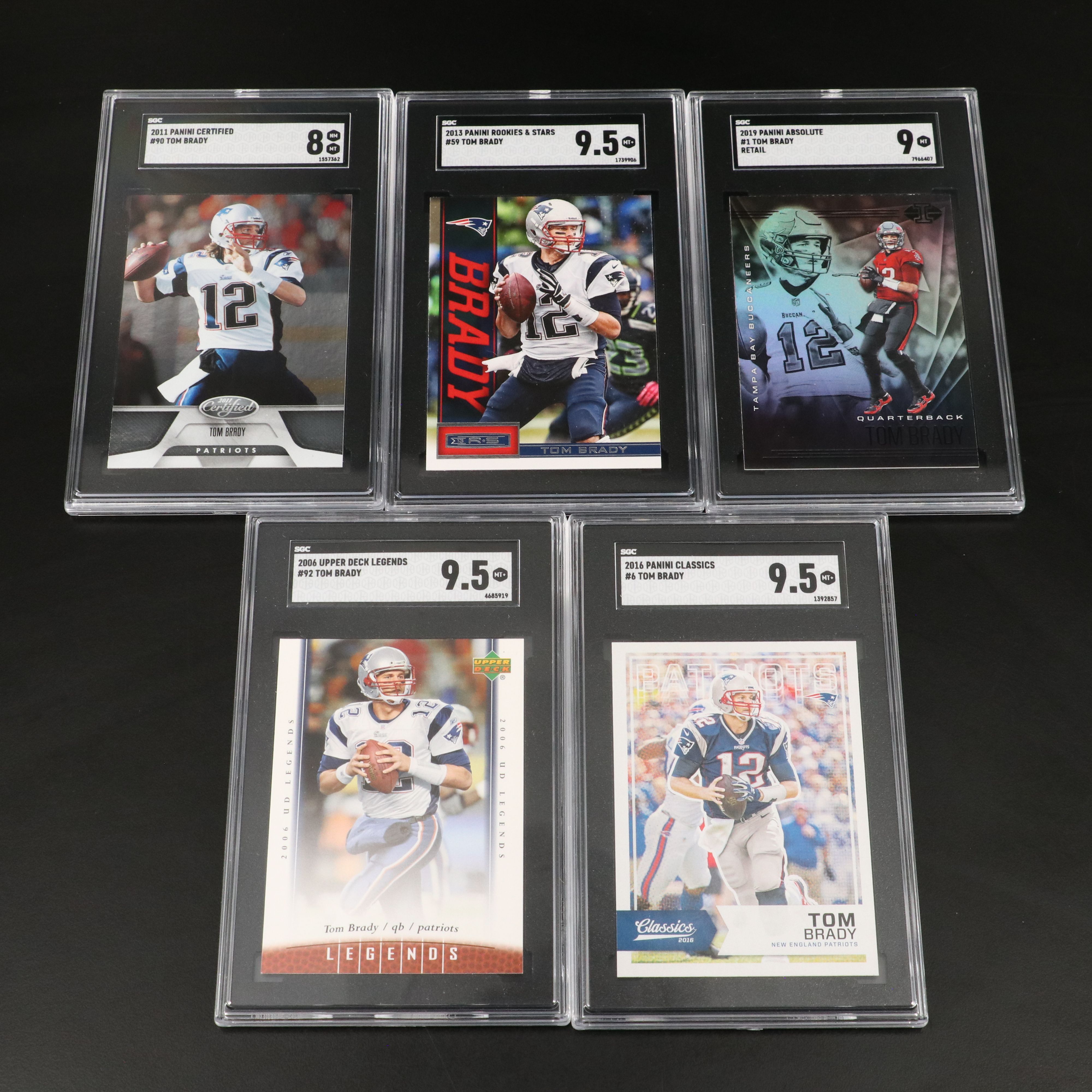 Tom Brady SGC Graded New England Patriots & Tampa Bay Buccaneers Football Cards