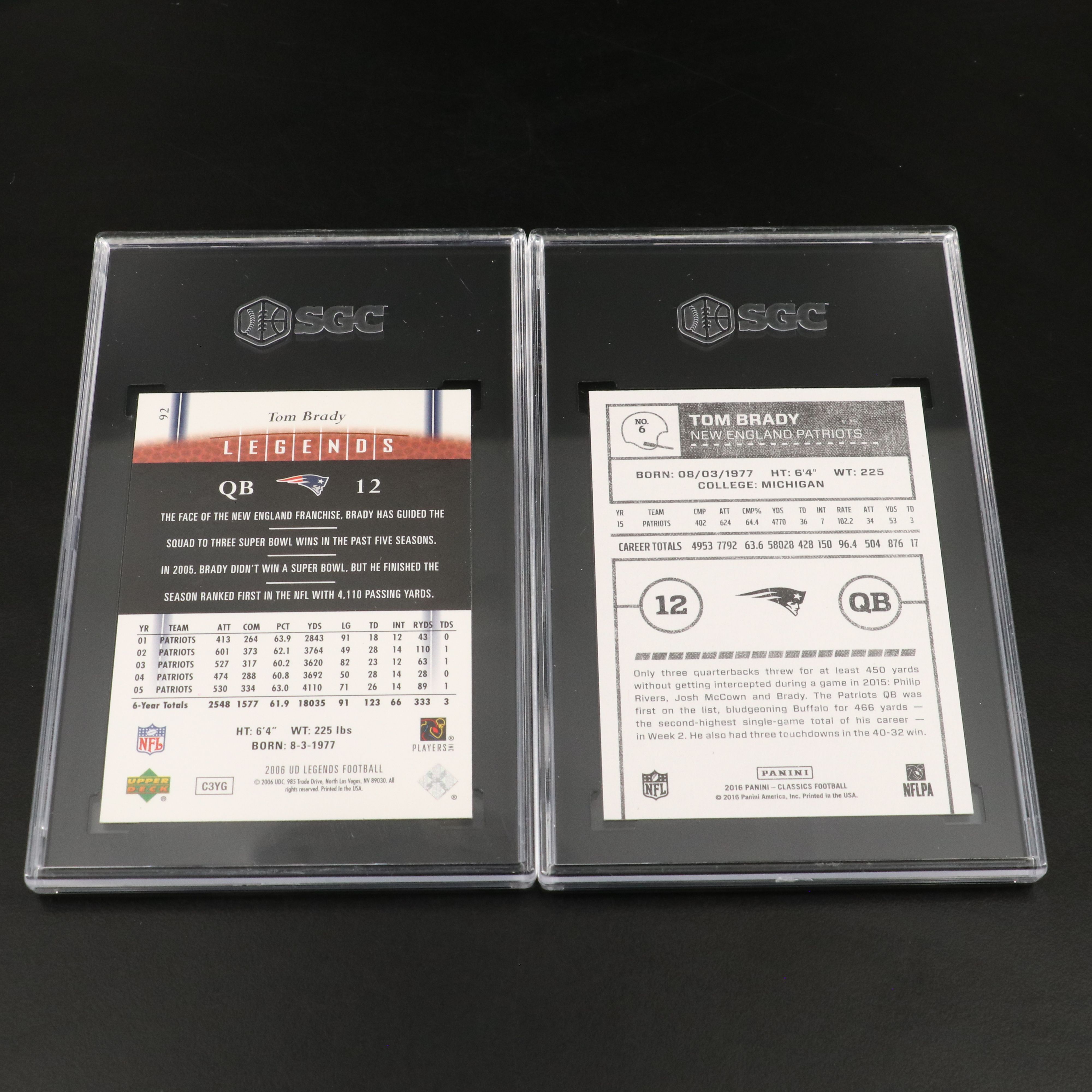 Tom Brady SGC Graded New England Patriots & Tampa Bay Buccaneers Football Cards