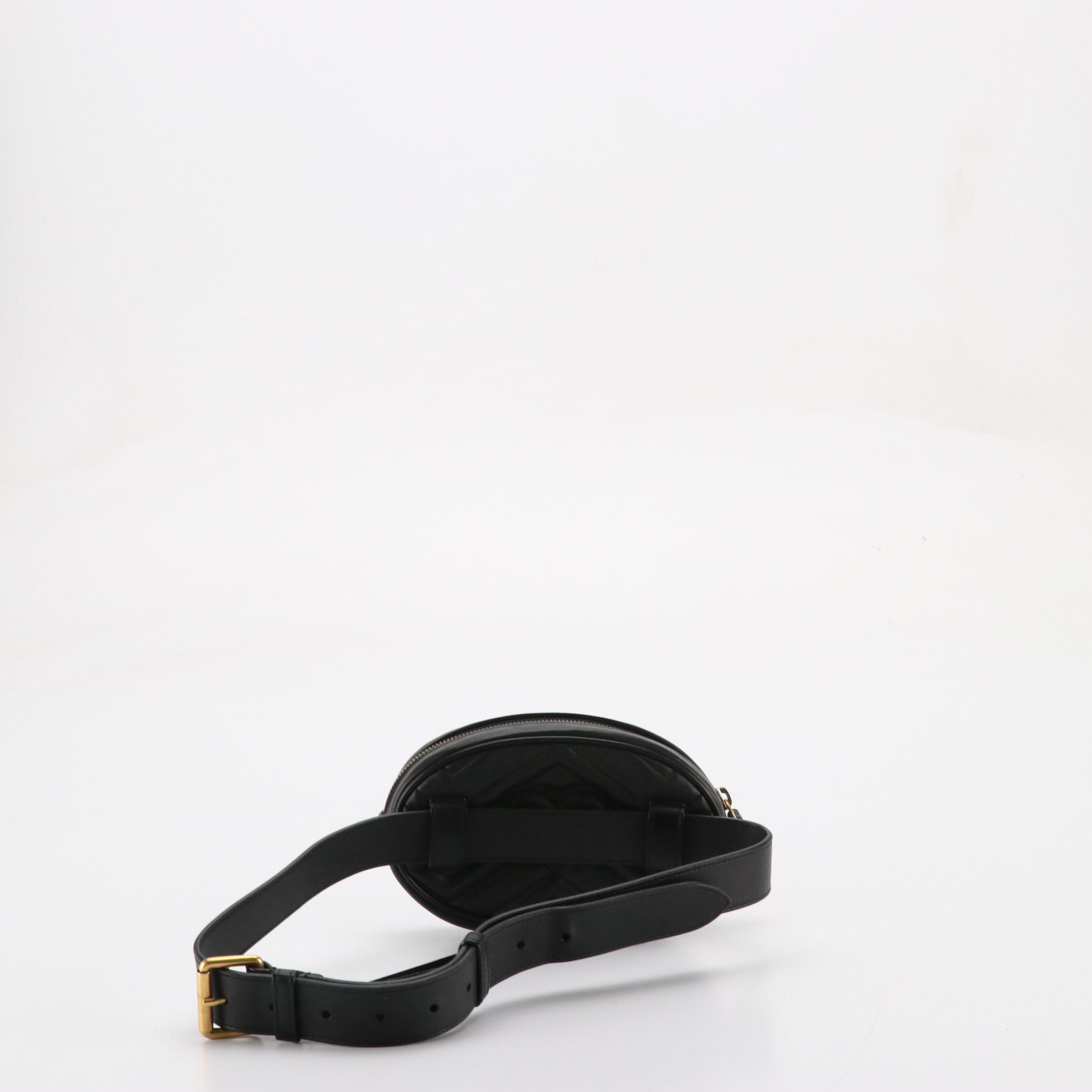 Gucci GG Marmont Belt Bag in Black Chevron Matelassé Calfskin Leather
