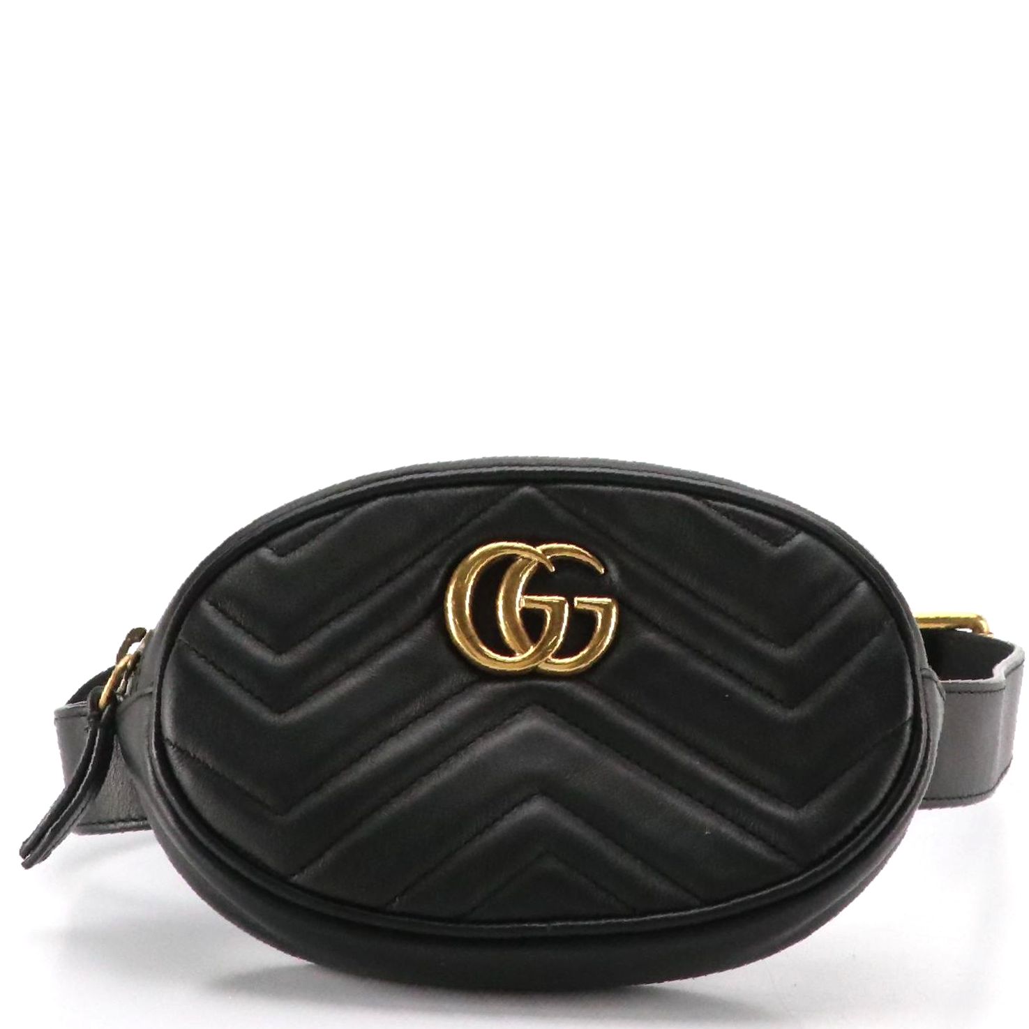 Gucci GG Marmont Belt Bag in Black Chevron Matelassé Calfskin Leather