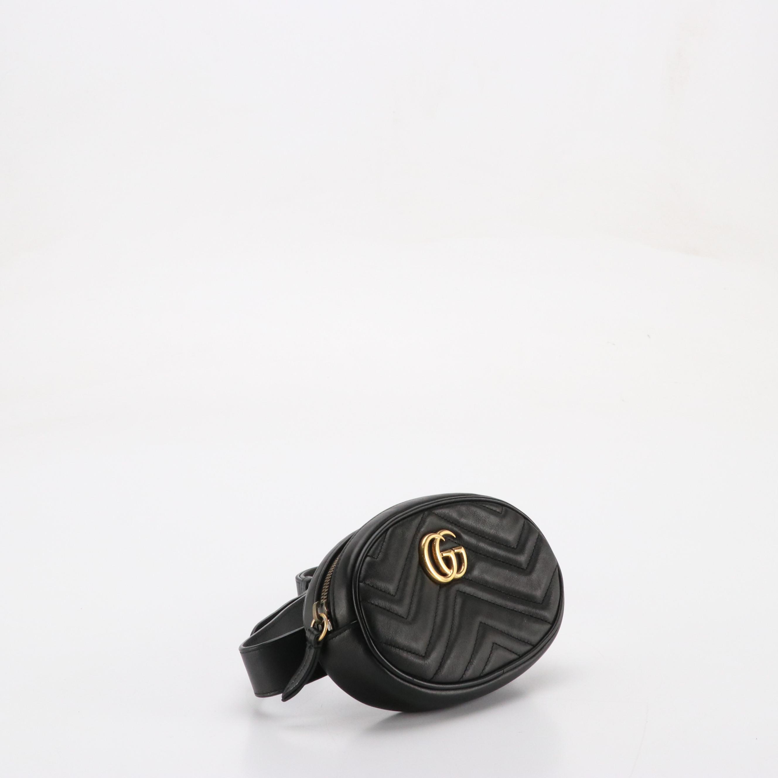 Gucci GG Marmont Belt Bag in Black Chevron Matelassé Calfskin Leather