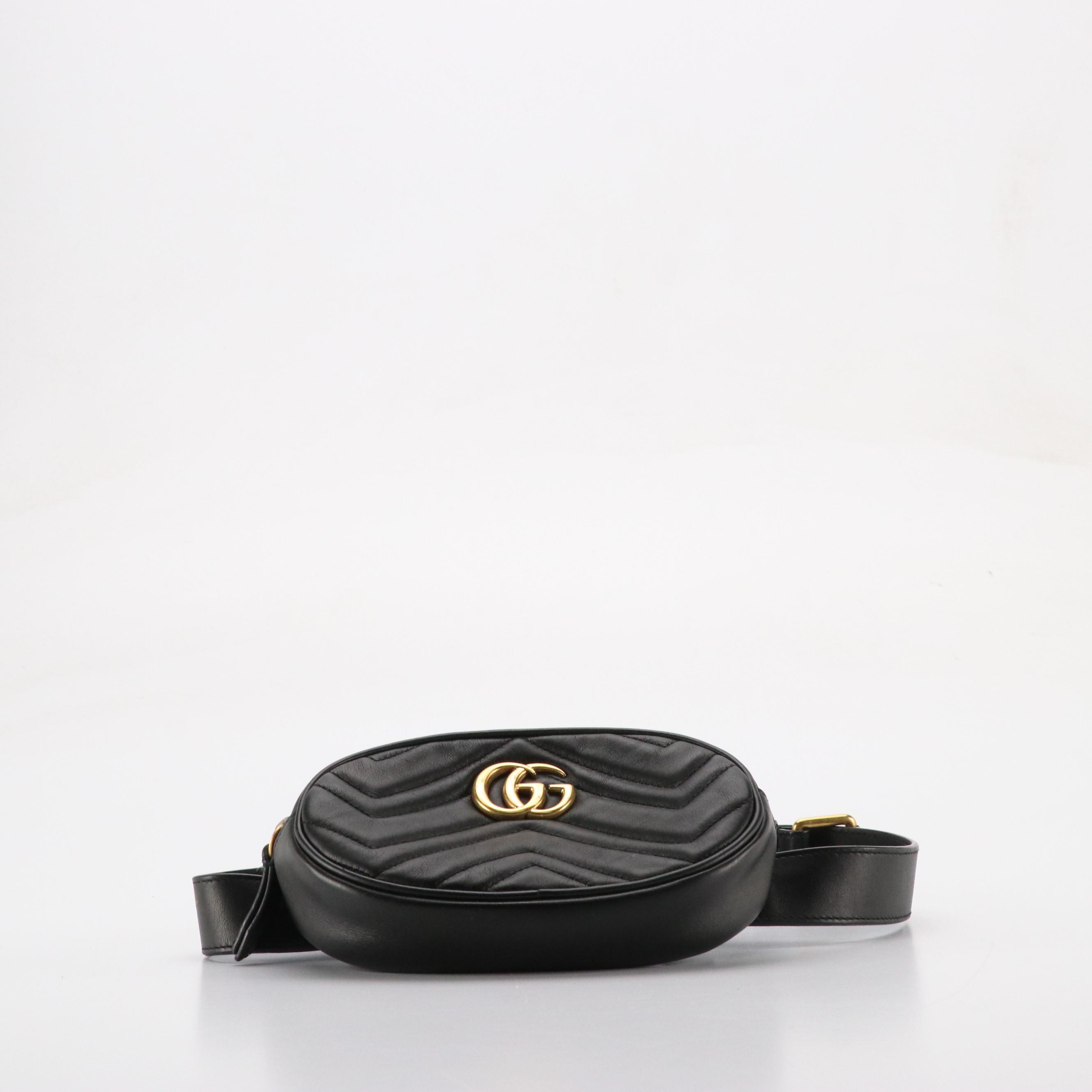 Gucci GG Marmont Belt Bag in Black Chevron Matelassé Calfskin Leather