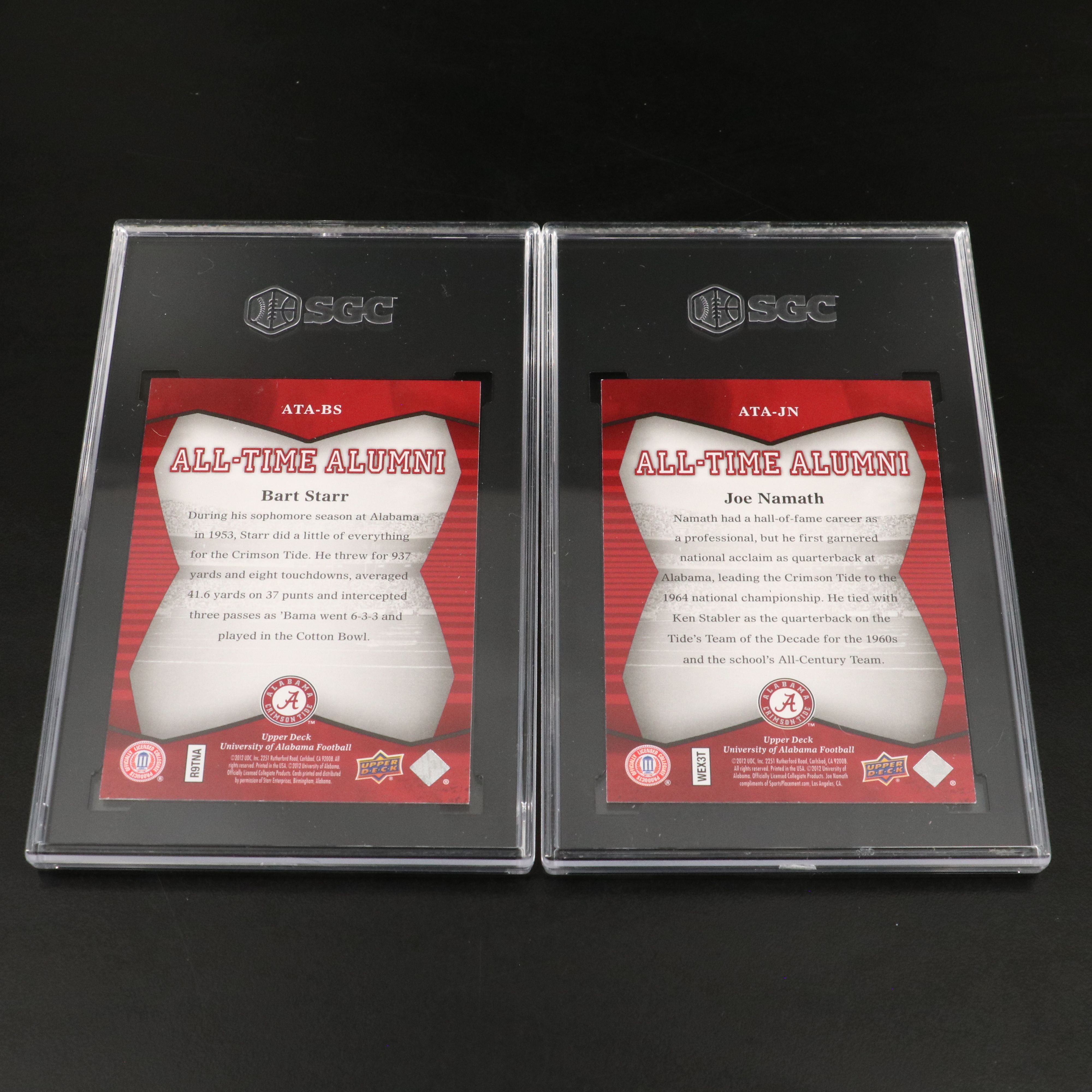 Bart Starr, Joe Namath, & More University of Alabama SGC Graded Football Cards