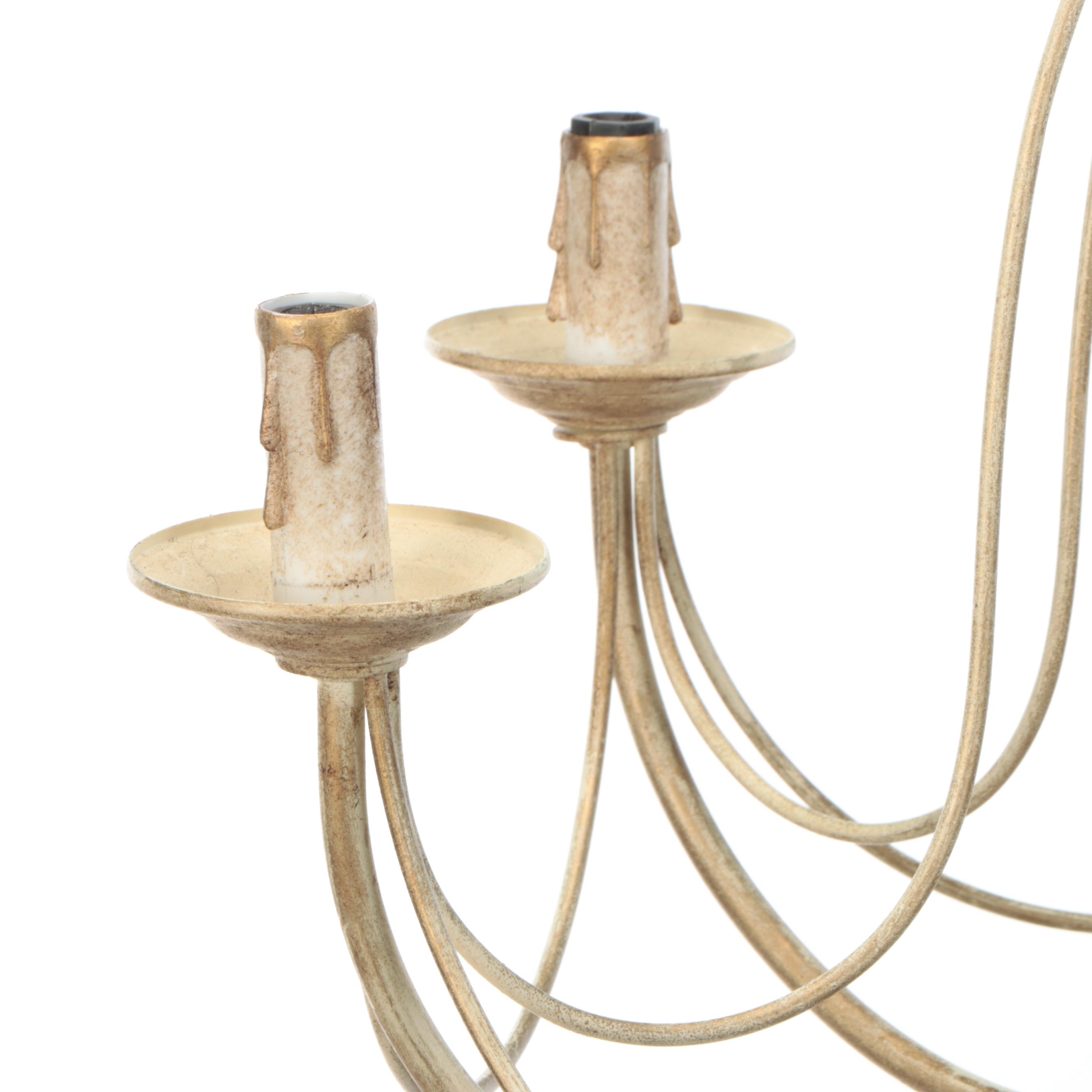 Farmhouse Contemporary Distressed White Metal Six-Arm Chandelier