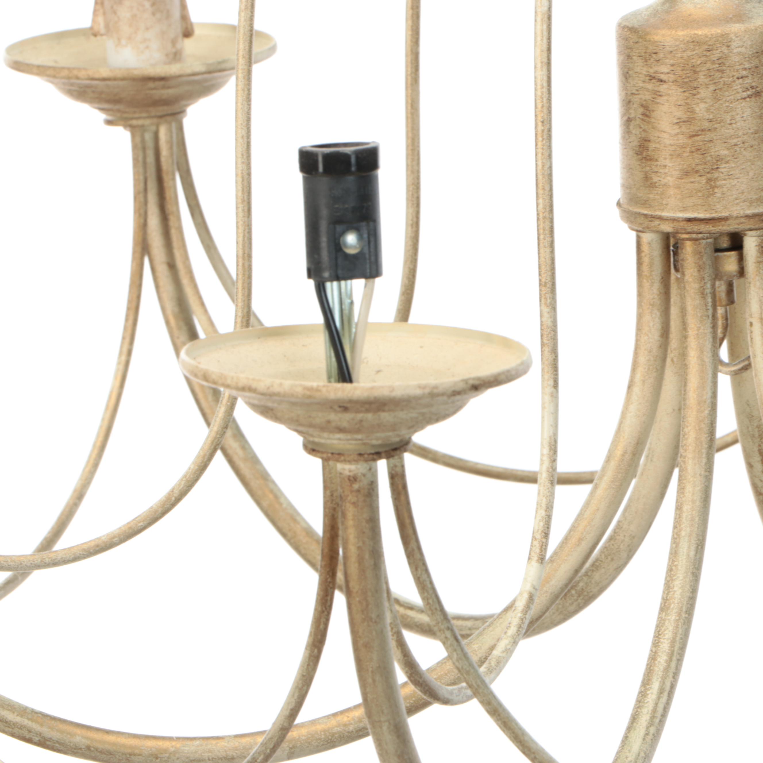 Farmhouse Contemporary Distressed White Metal Six-Arm Chandelier