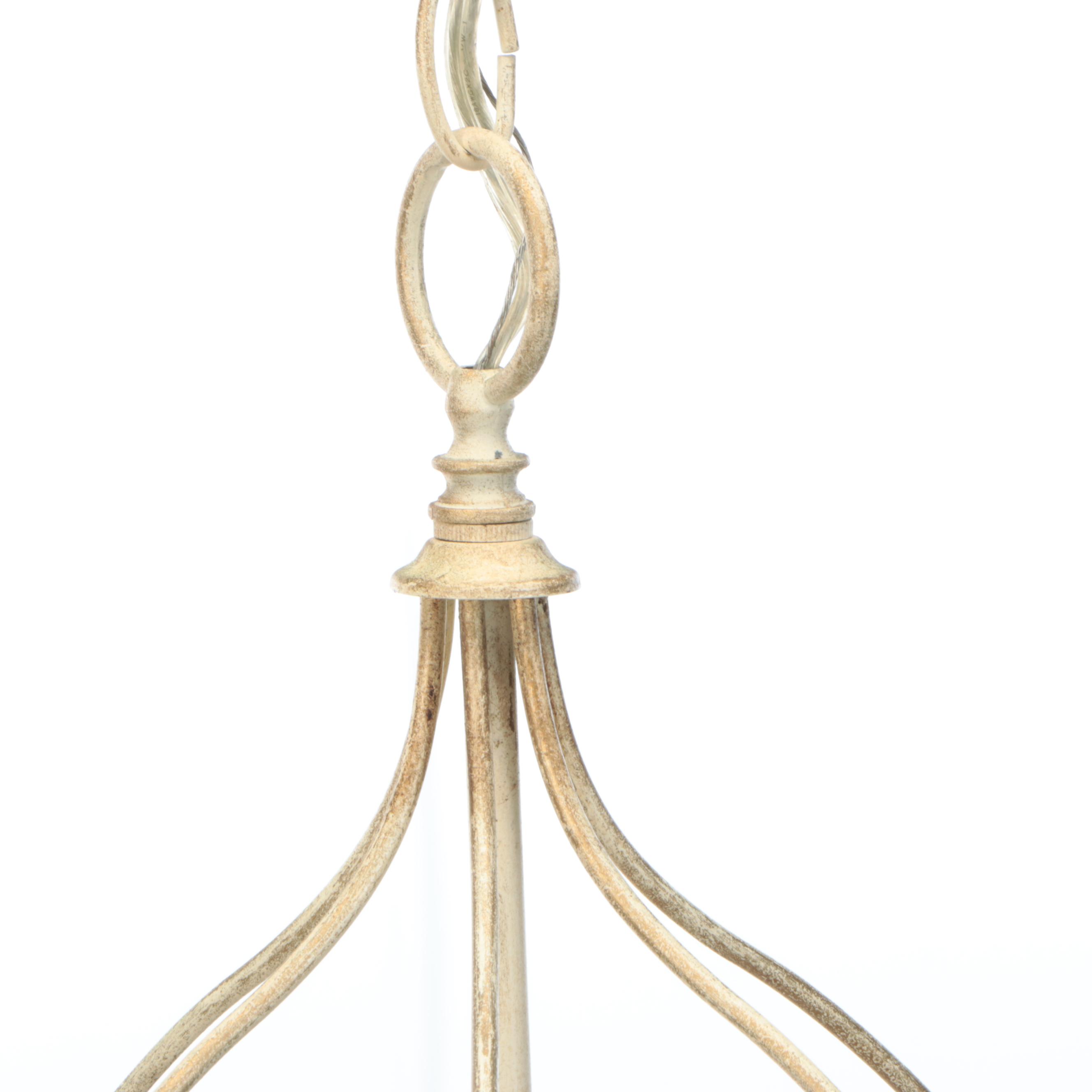 Farmhouse Contemporary Distressed White Metal Six-Arm Chandelier