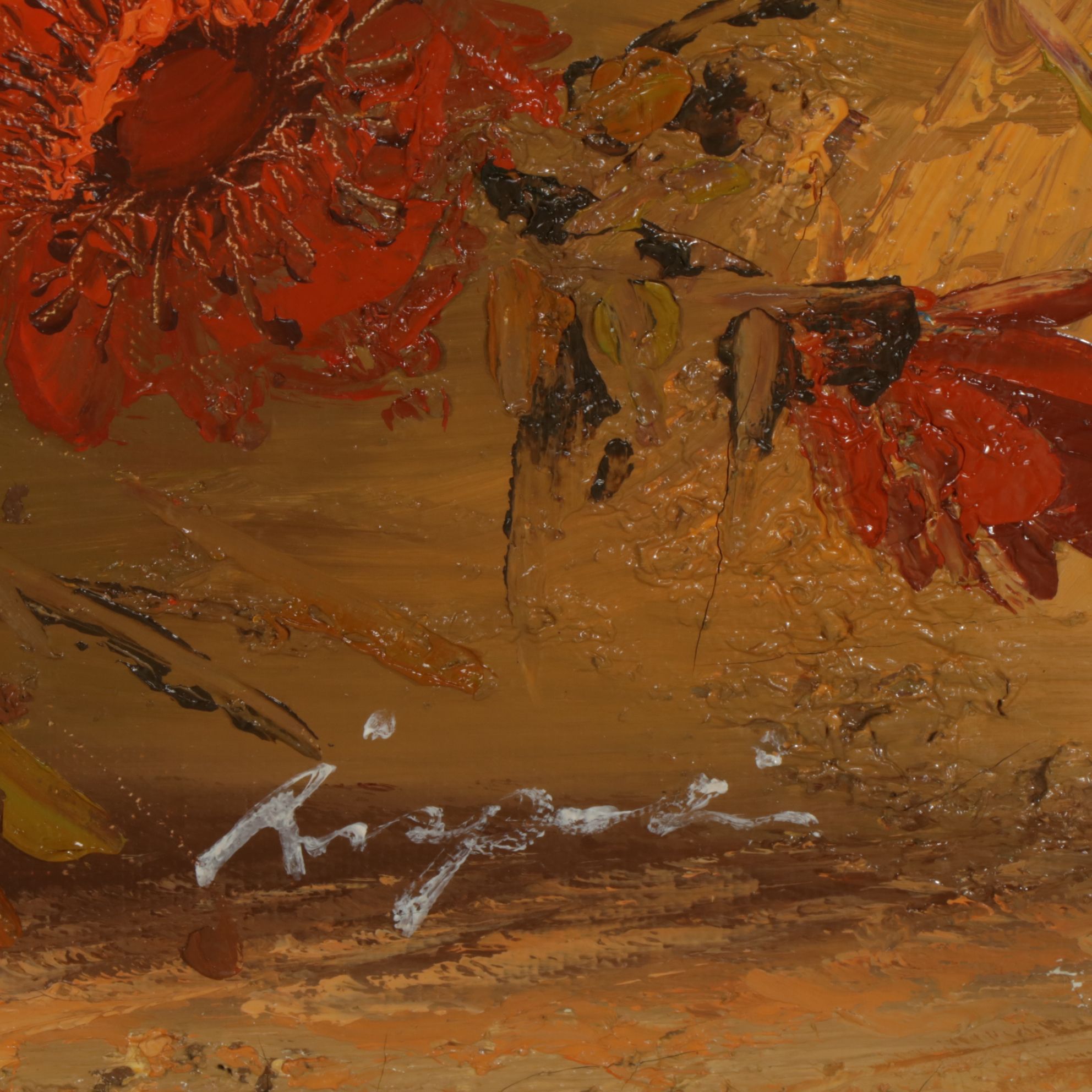 Impressionist Oil Painting Still Life of a Bouquet of Red Poppies in a Vase