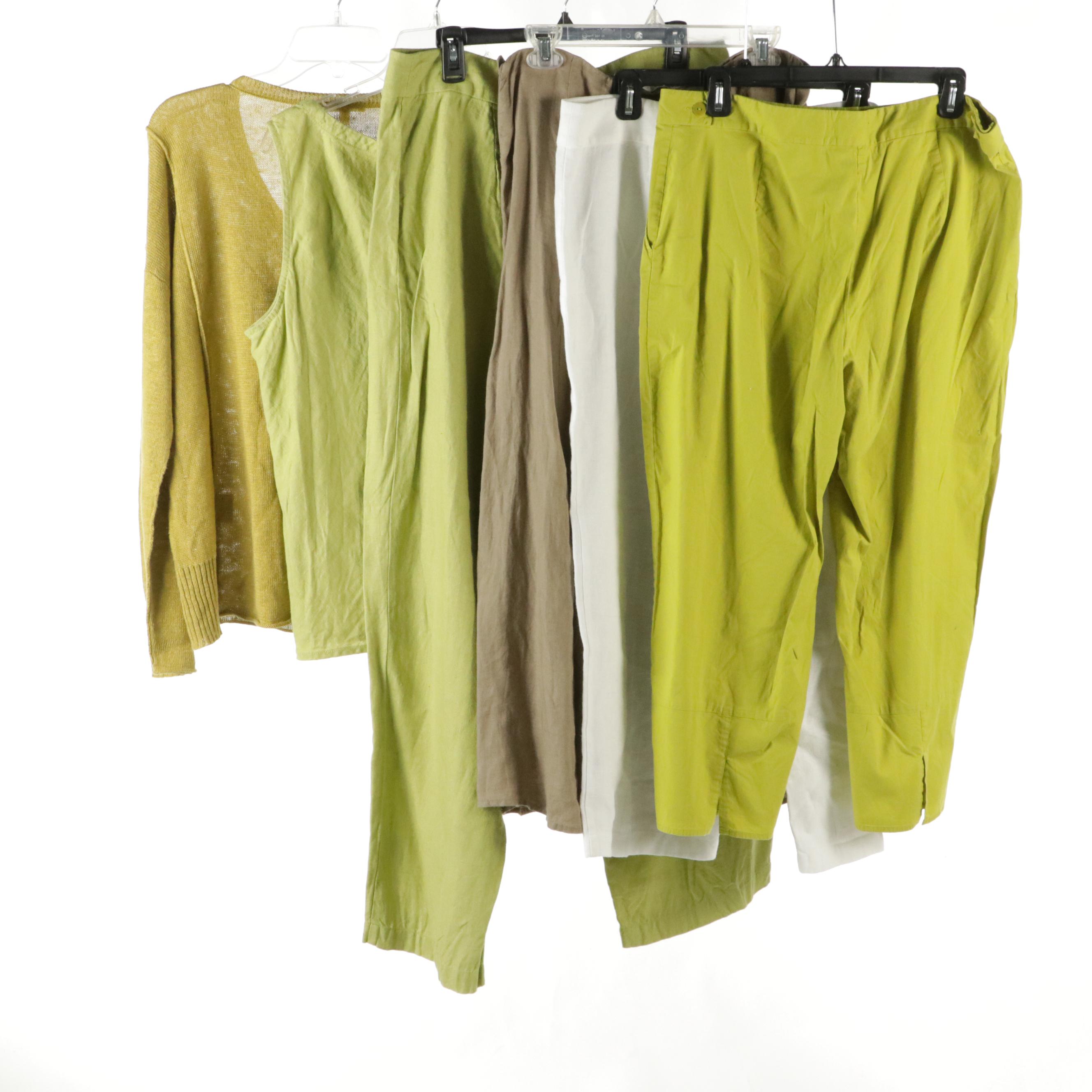 Eileen Fisher Linen Skirt, Pants & Sleeveless Top with Cropped Pants & Sweater