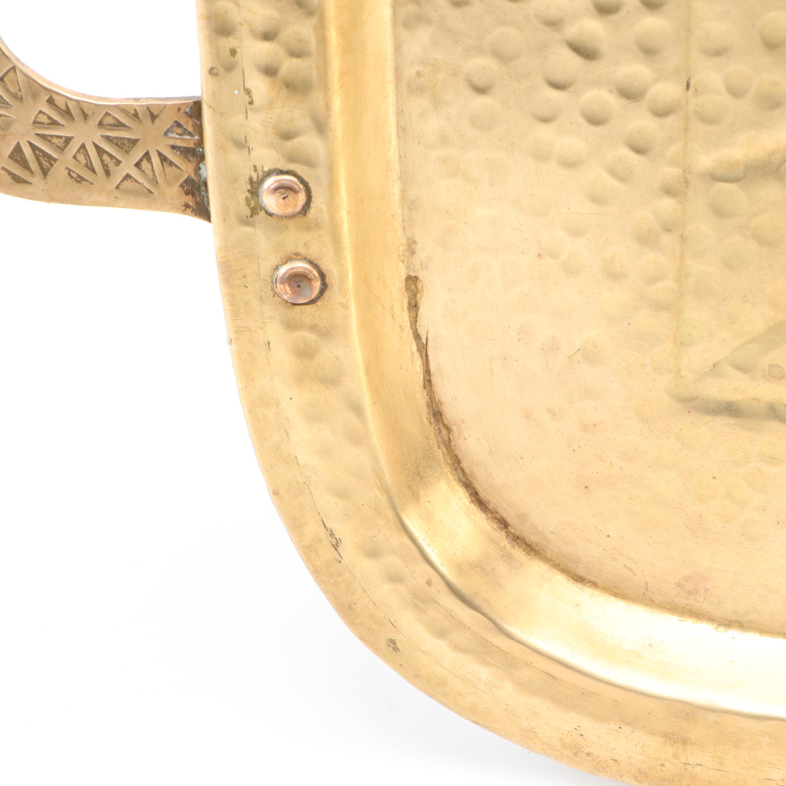 Art Deco Style Hammered Brass Tray, Early to Mid-20th Century