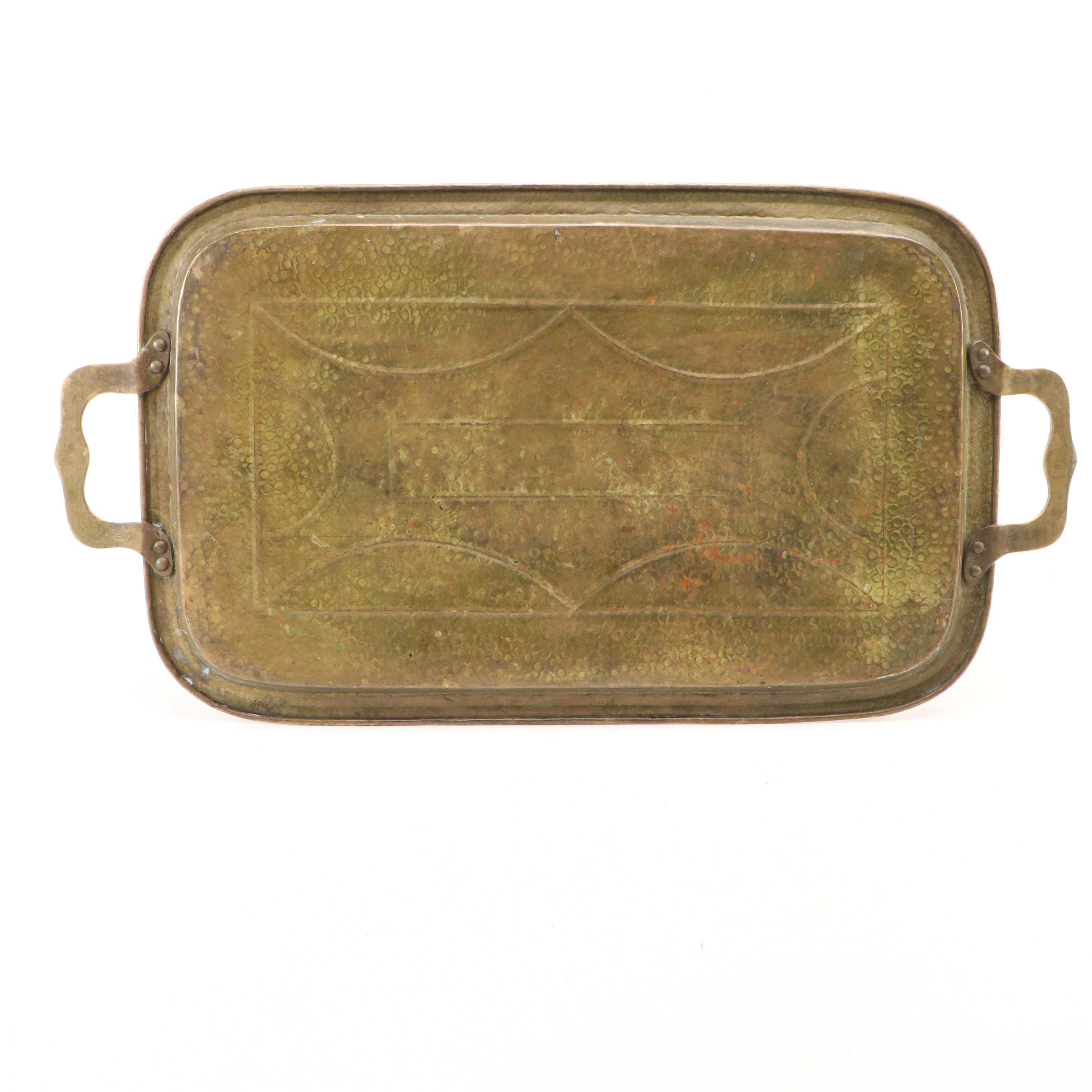 Art Deco Style Hammered Brass Tray, Early to Mid-20th Century