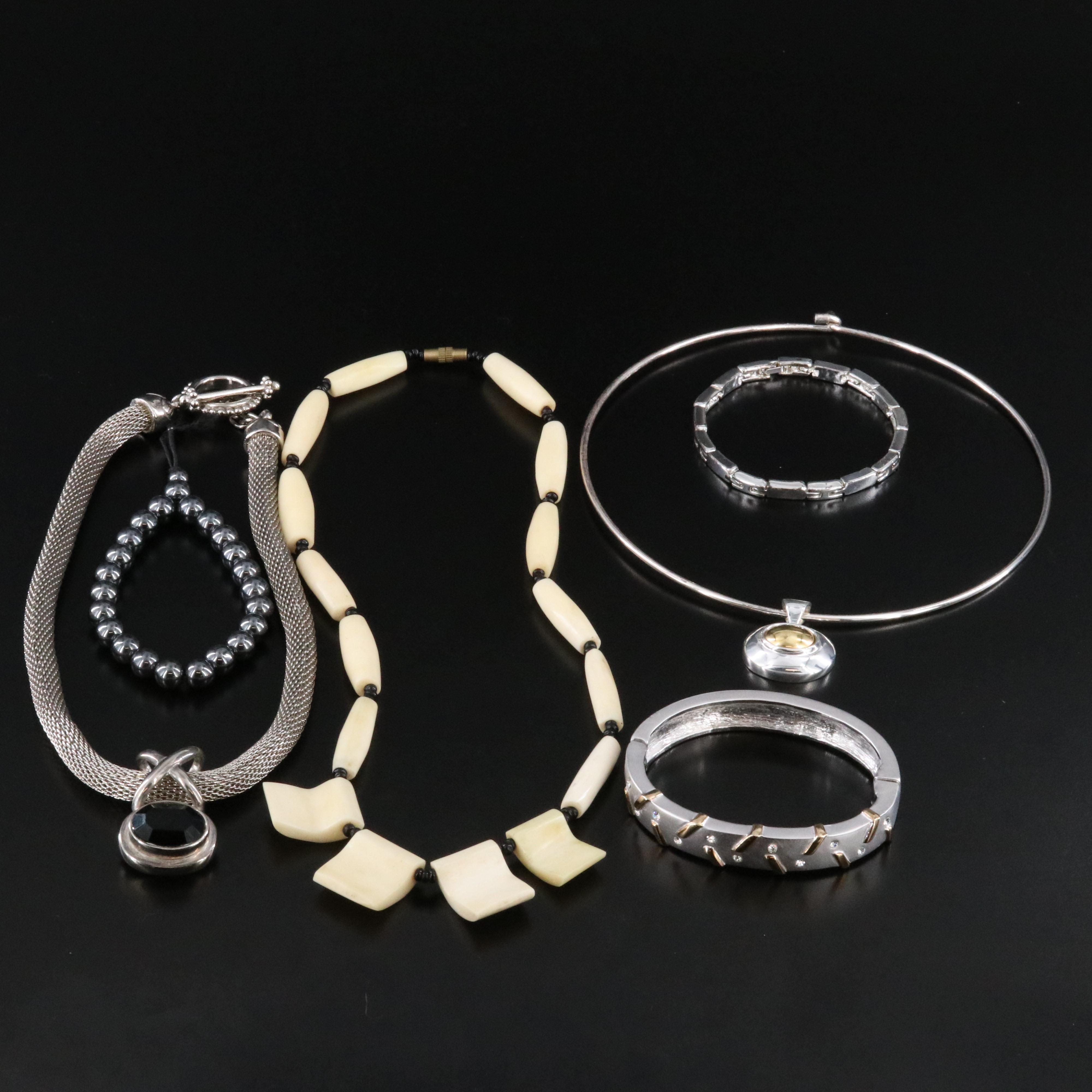 Jewelry Collection Featuring Bone, Hematite and Rhinestones