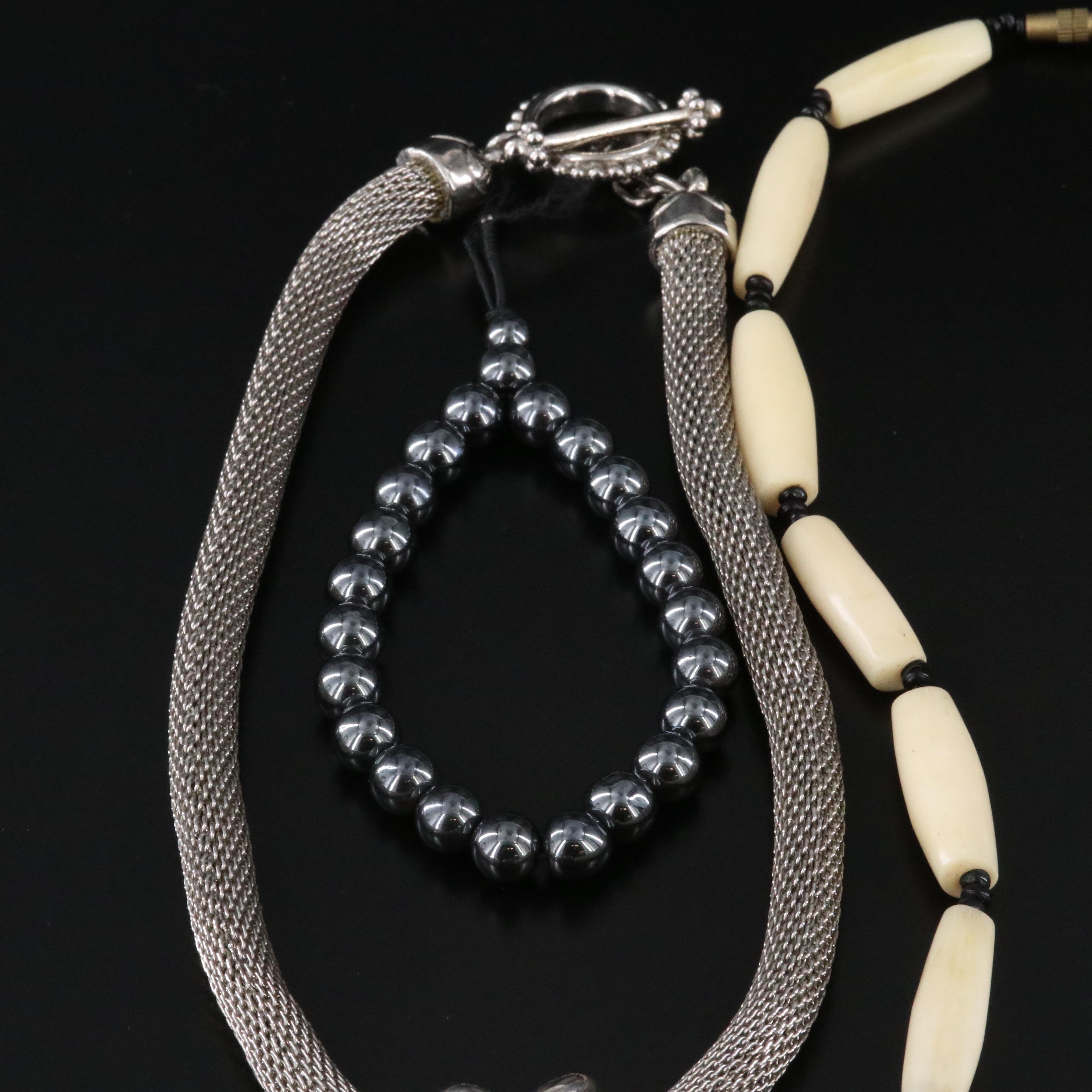 Jewelry Collection Featuring Bone, Hematite and Rhinestones