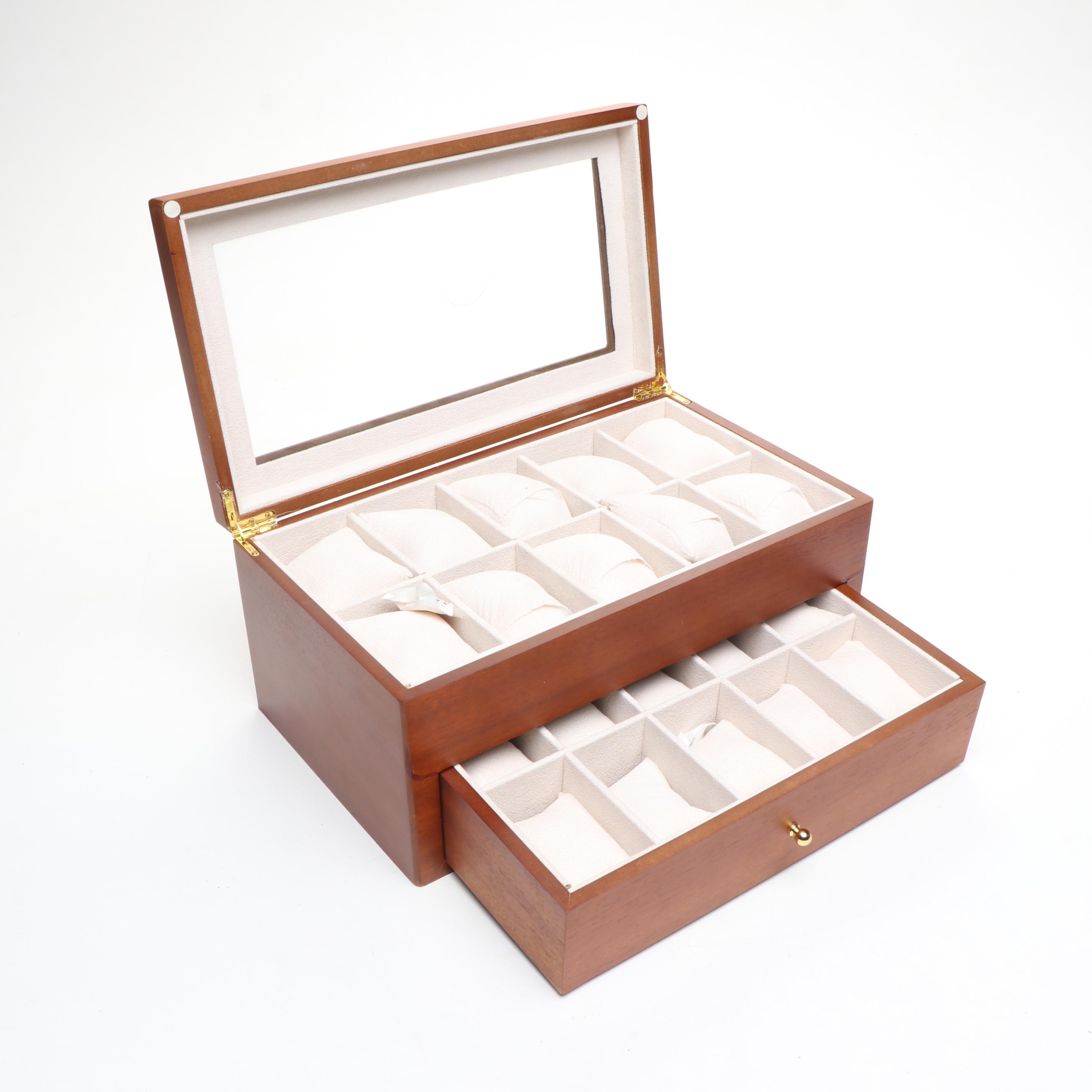 Two Wood Veneer Twenty-Slot Watch Cases