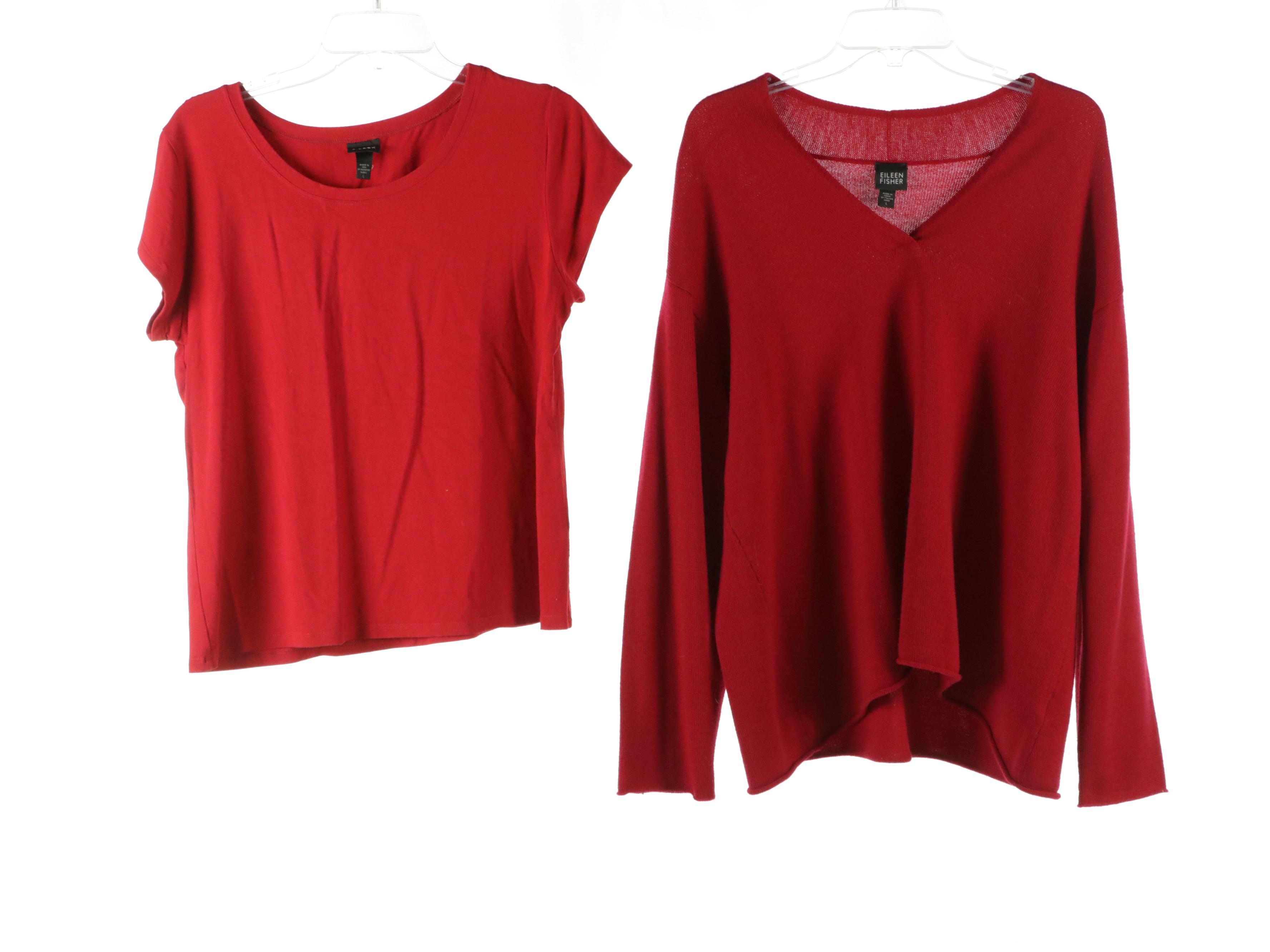 Eileen Fisher Short Sleeve Tee, V-Neck Sweater, and Elastic Waist Pants