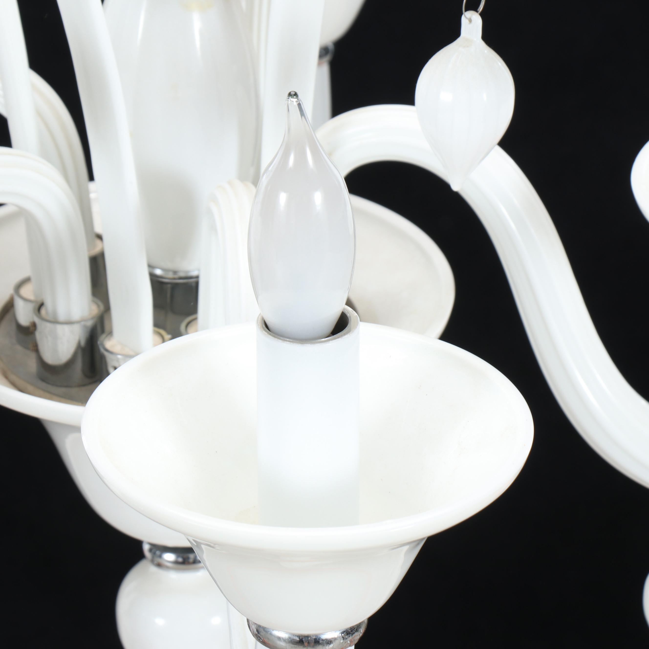 Venetian Style Milk Glass Five-Arm Chandelier