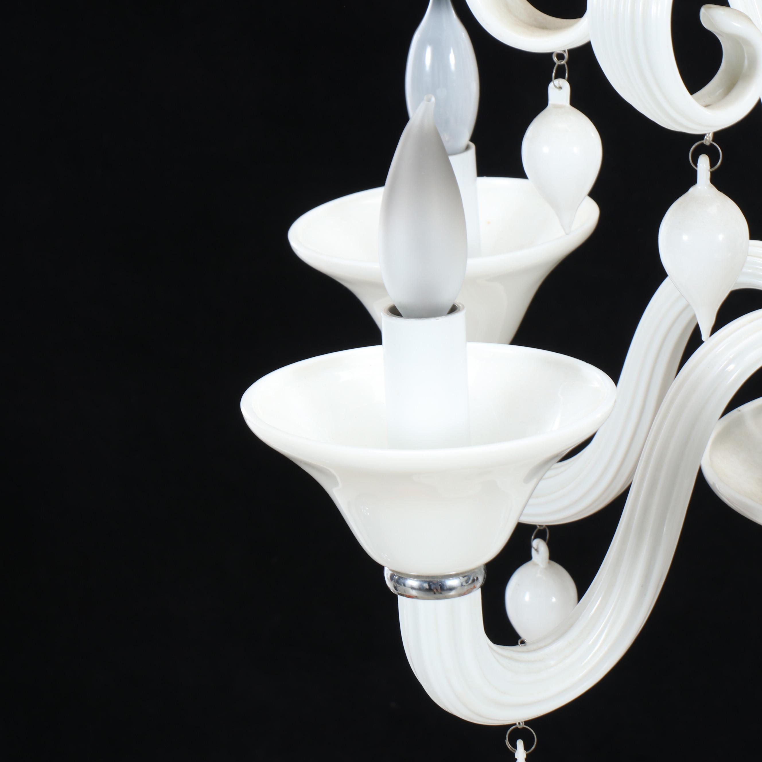 Venetian Style Milk Glass Five-Arm Chandelier