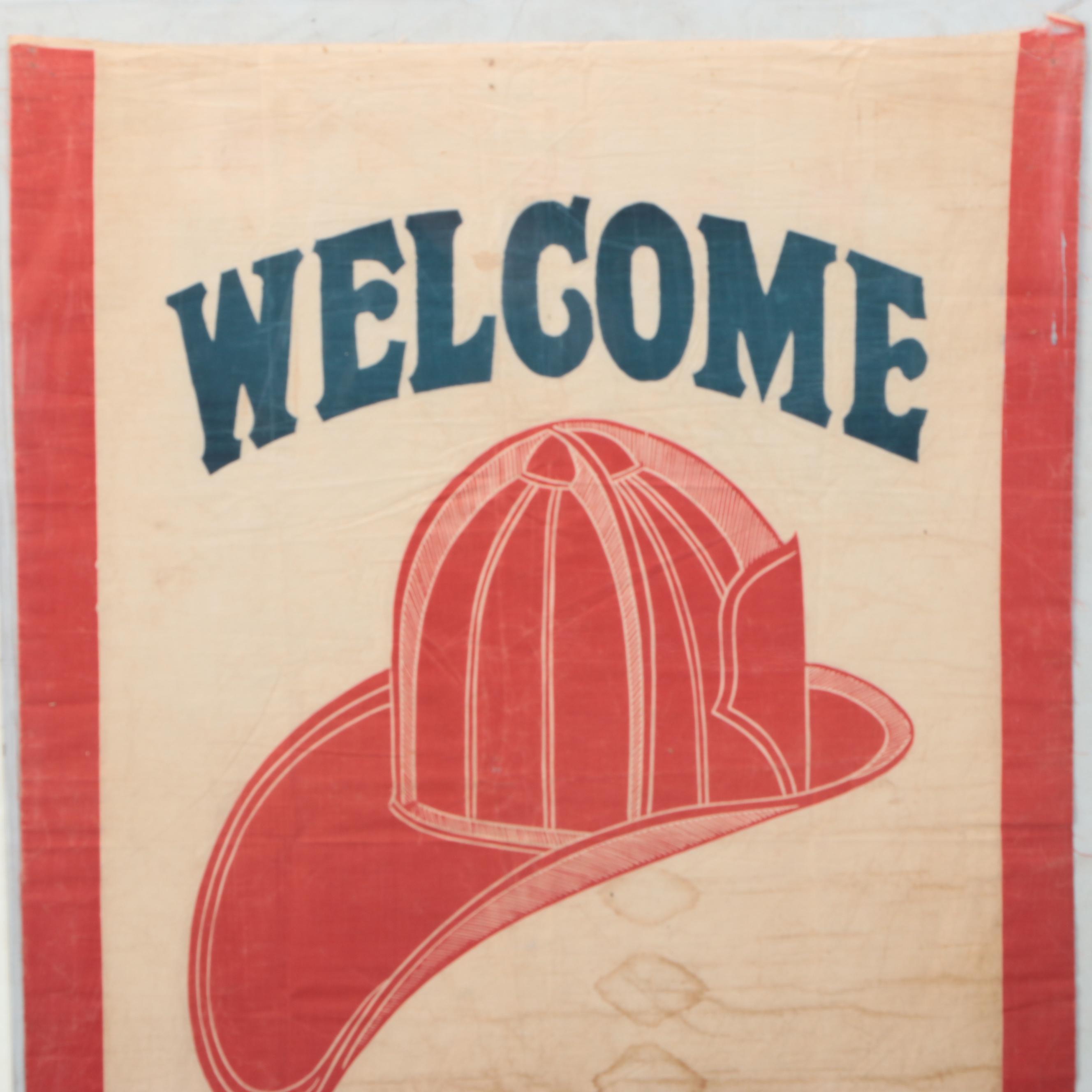 "Welcome Firemen" Fabric Banner, Mid-20th Century