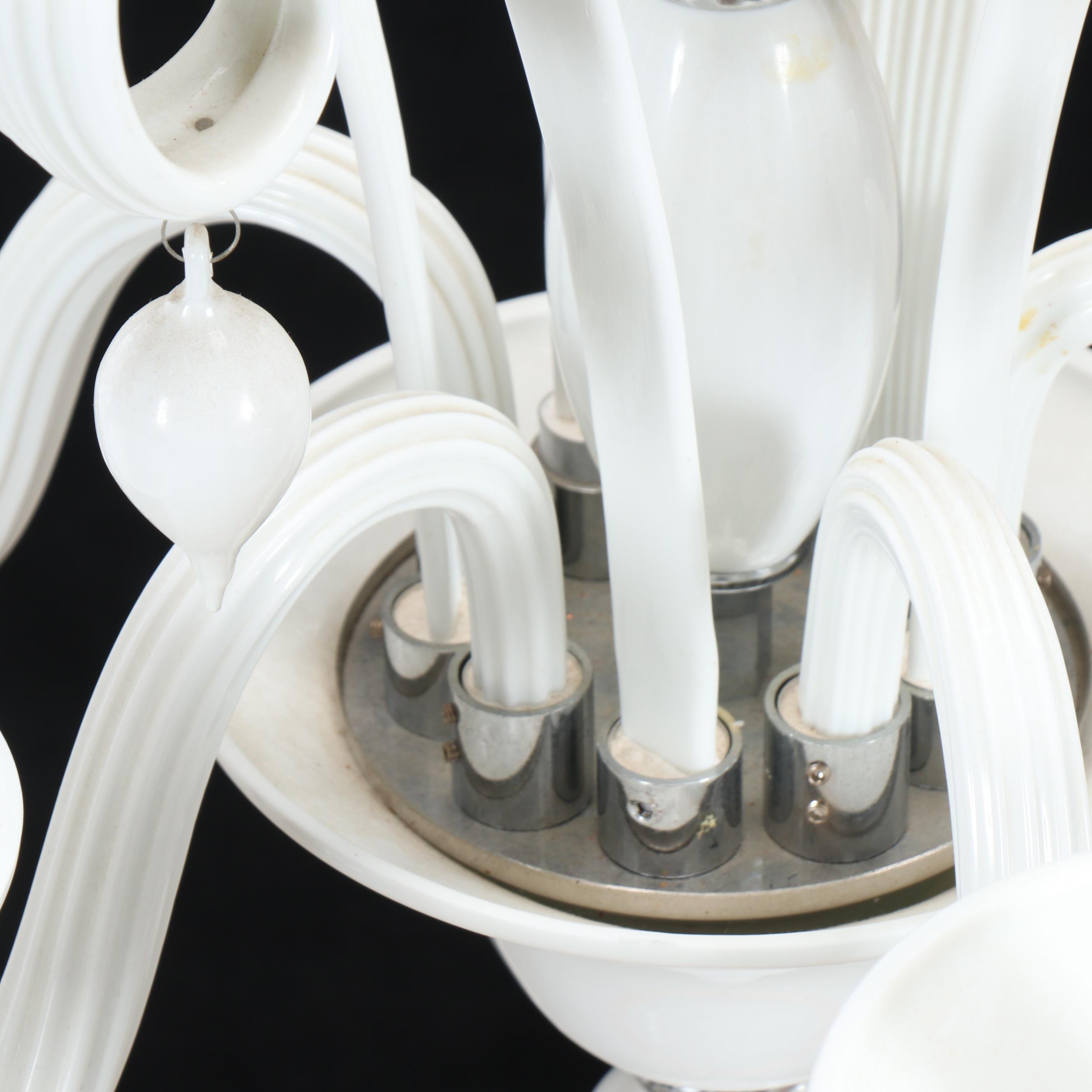 Venetian Style Milk Glass Five-Arm Chandelier