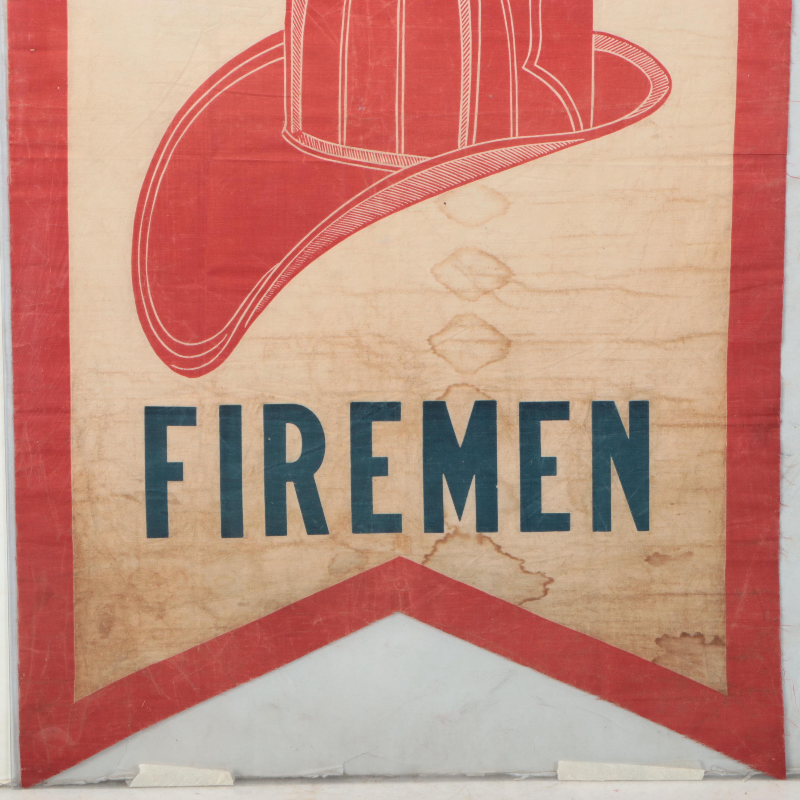 "Welcome Firemen" Fabric Banner, Mid-20th Century