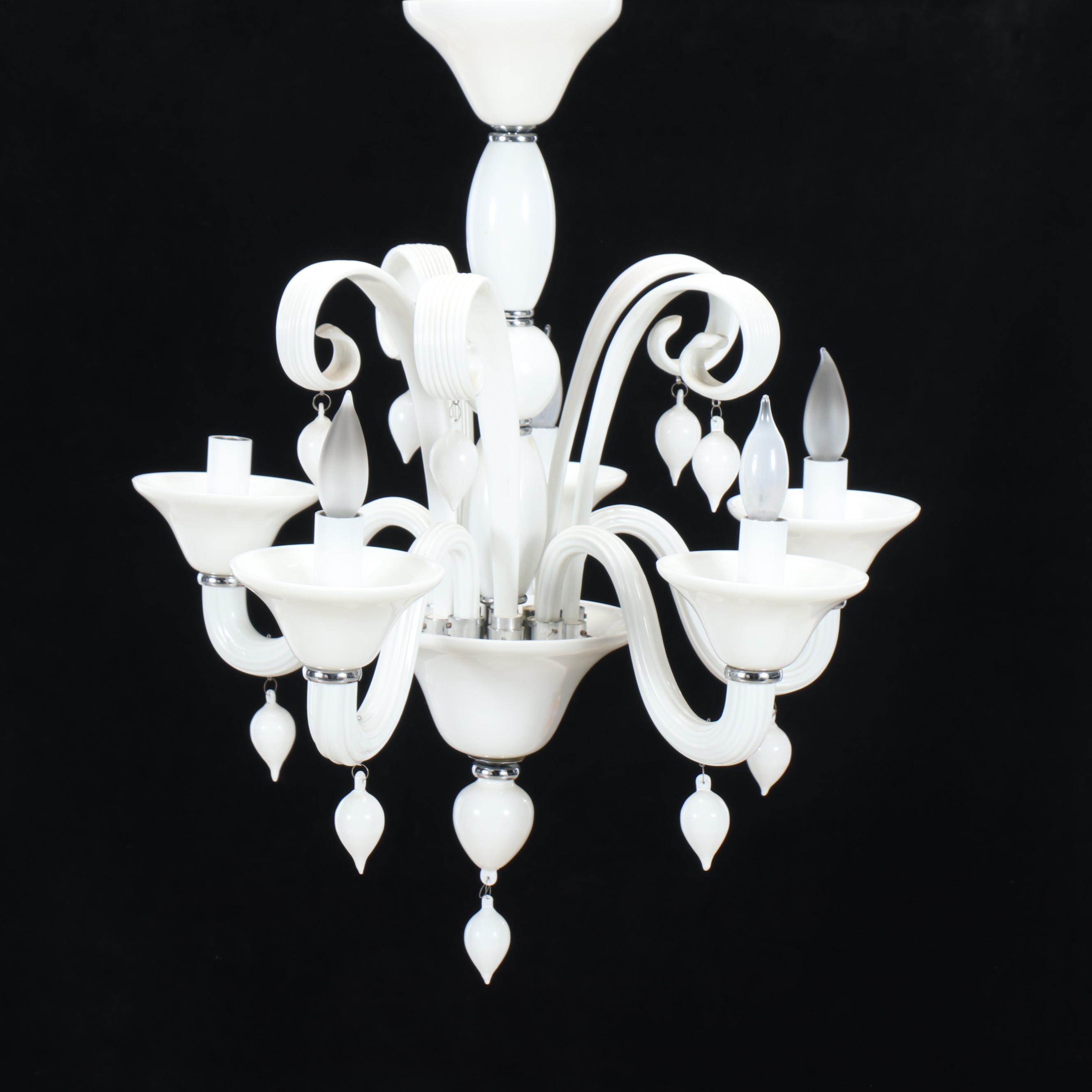 Venetian Style Milk Glass Five-Arm Chandelier