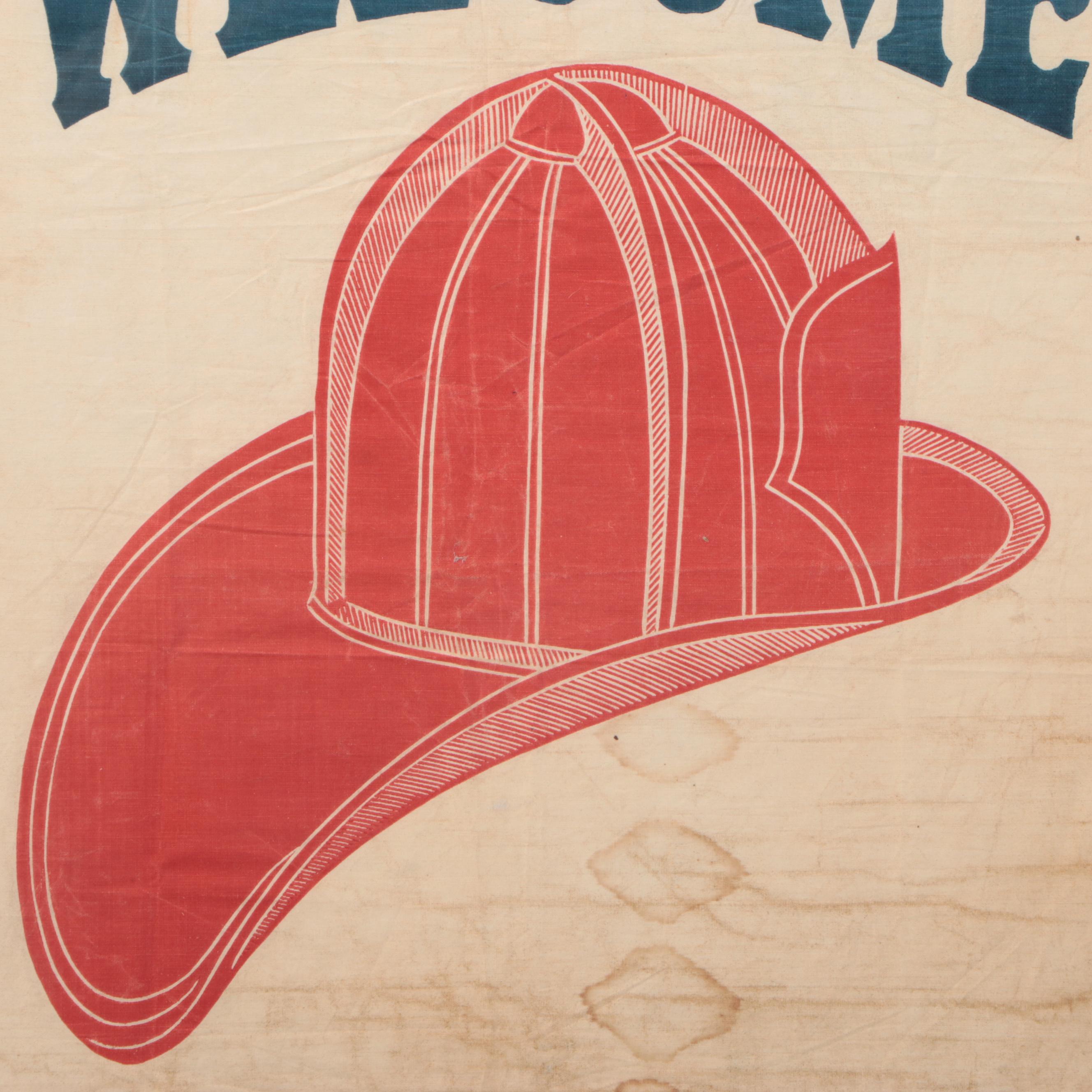 "Welcome Firemen" Fabric Banner, Mid-20th Century