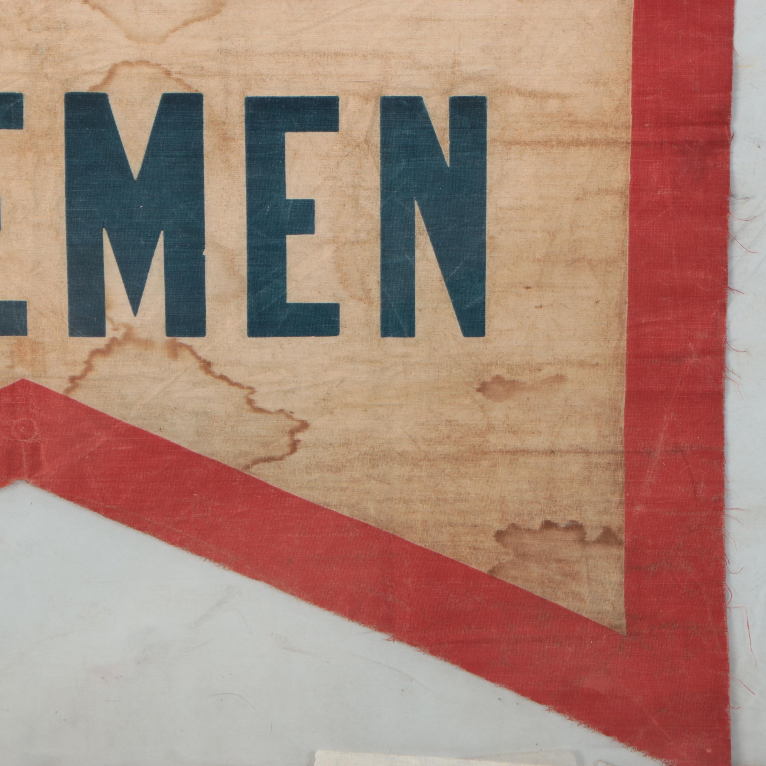 "Welcome Firemen" Fabric Banner, Mid-20th Century