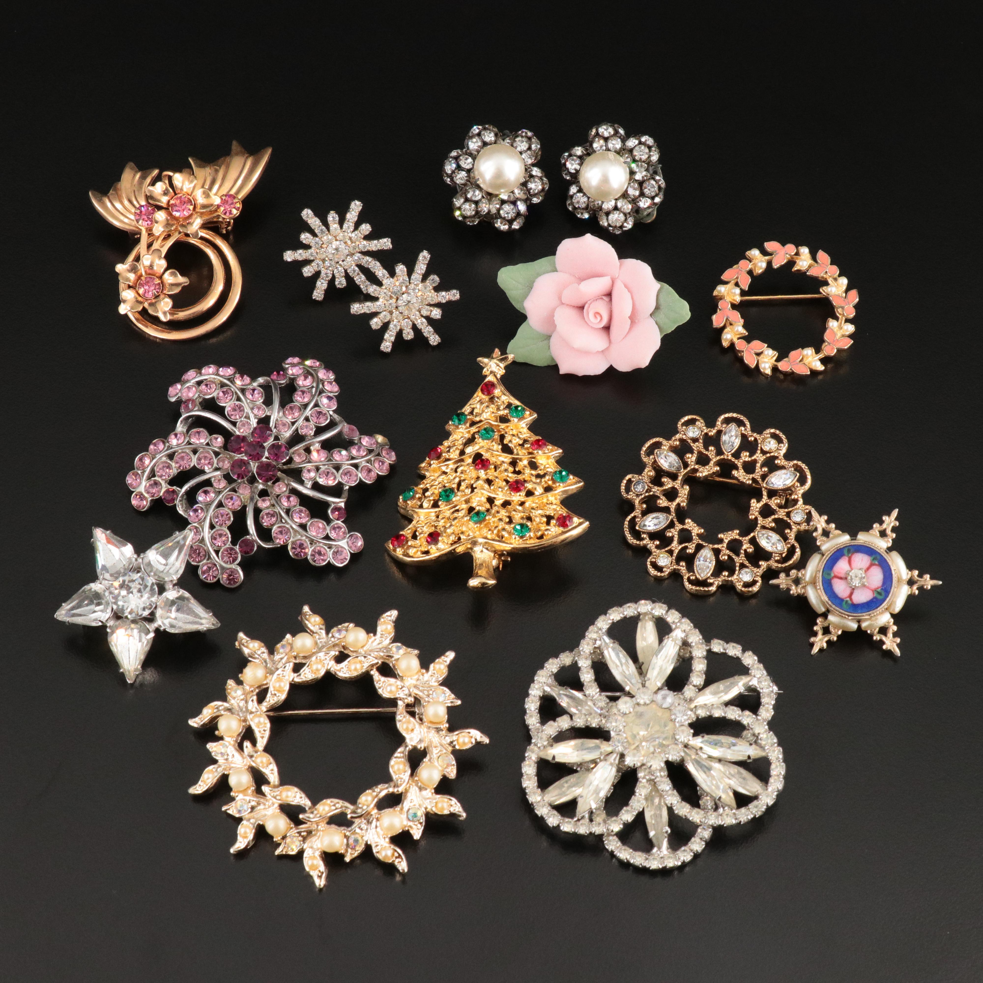 Vintage Jewelry Collection Featuring Rhinestones and Faux Pearl