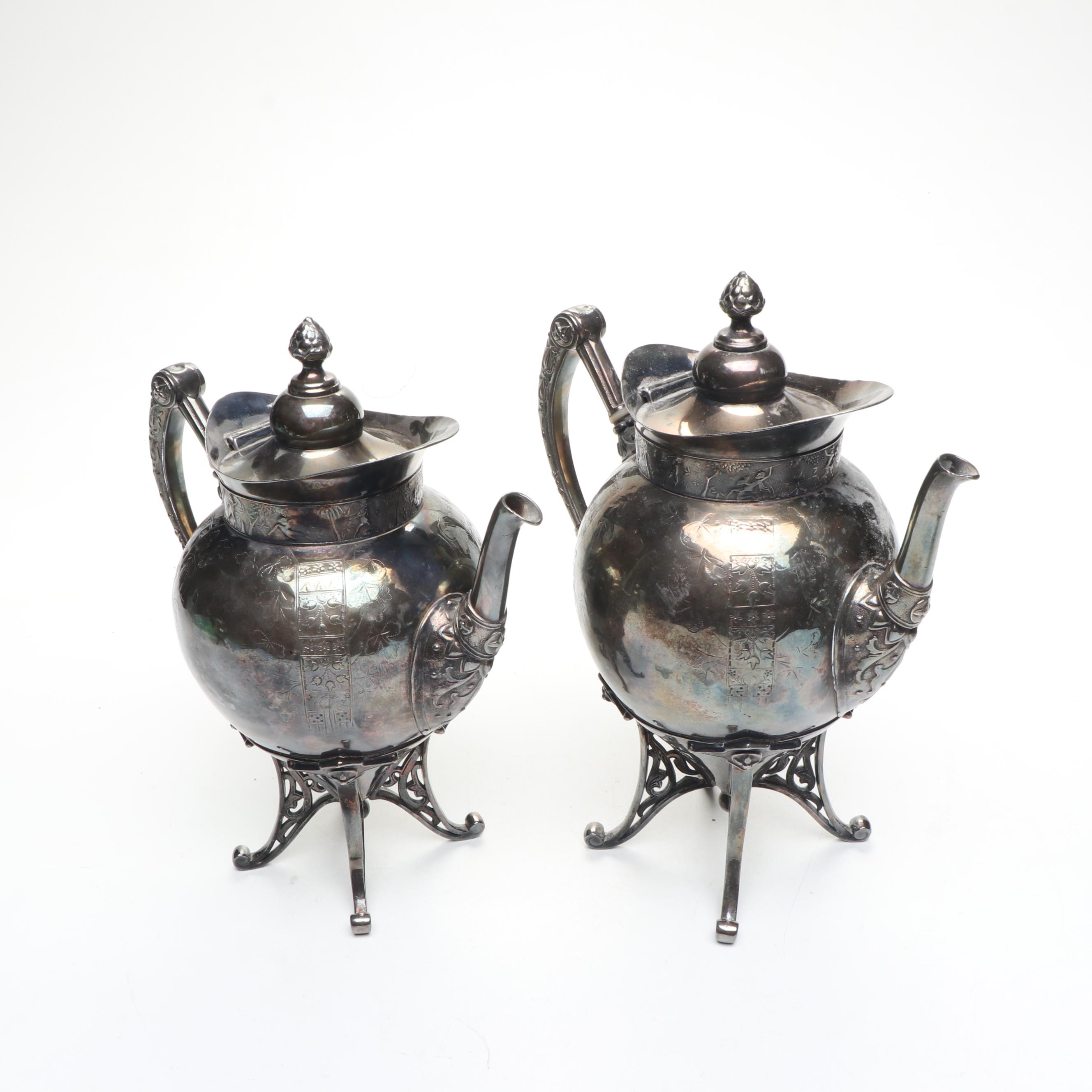 Meriden Britannia Co. Etched Silver Plate Teapots and Other Silver Plate Teaware