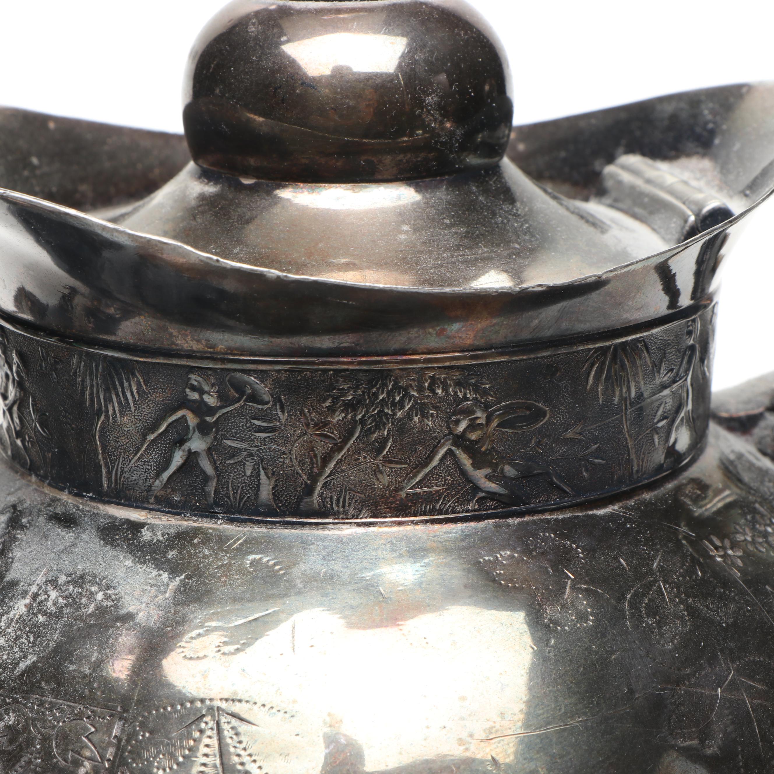 Meriden Britannia Co. Etched Silver Plate Teapots and Other Silver Plate Teaware