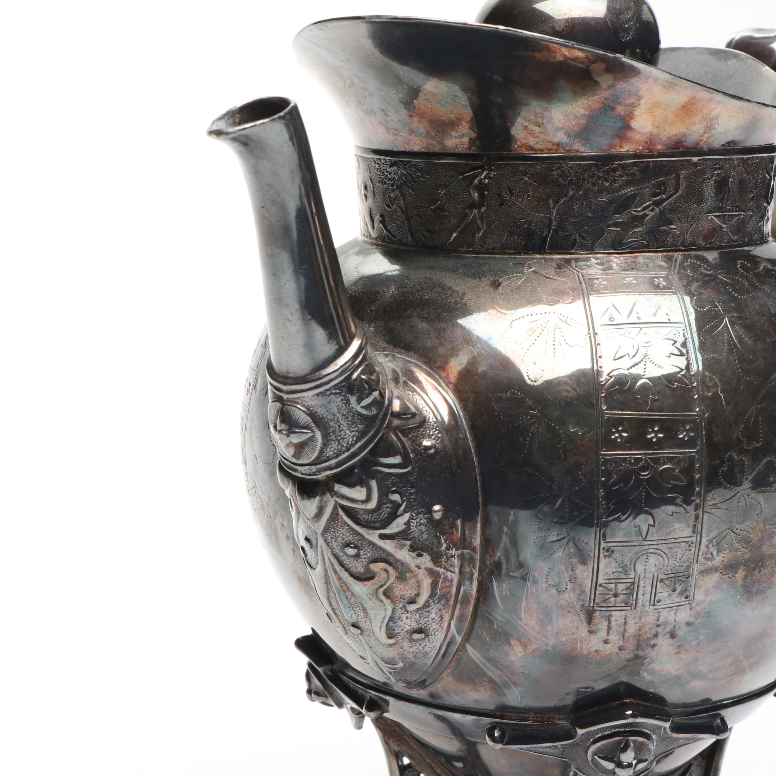 Meriden Britannia Co. Etched Silver Plate Teapots and Other Silver Plate Teaware