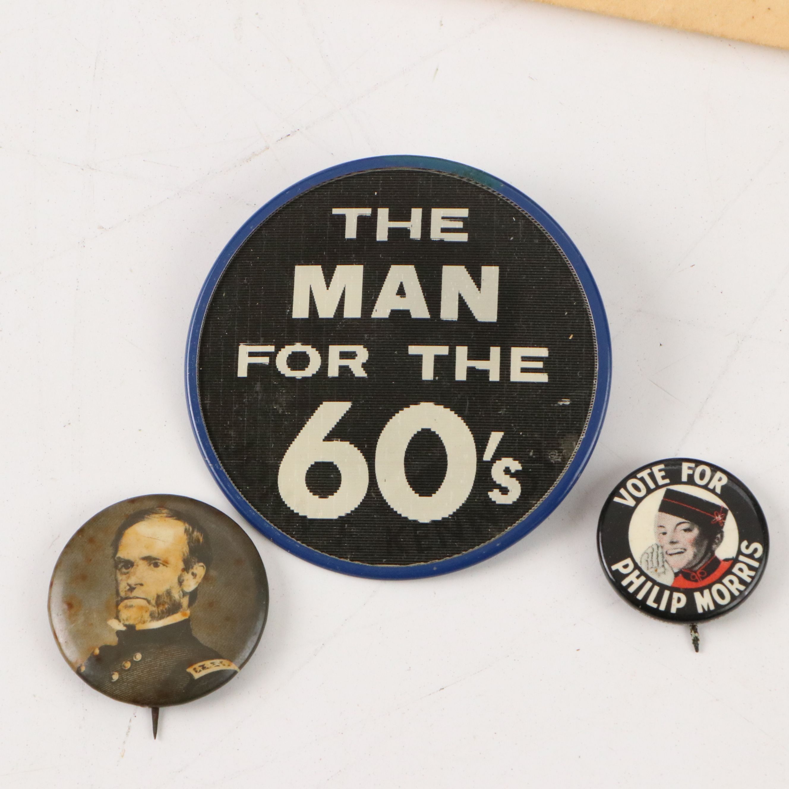 General Sherman, John F. Kennedy and Nixon Pinbacks with Book and More