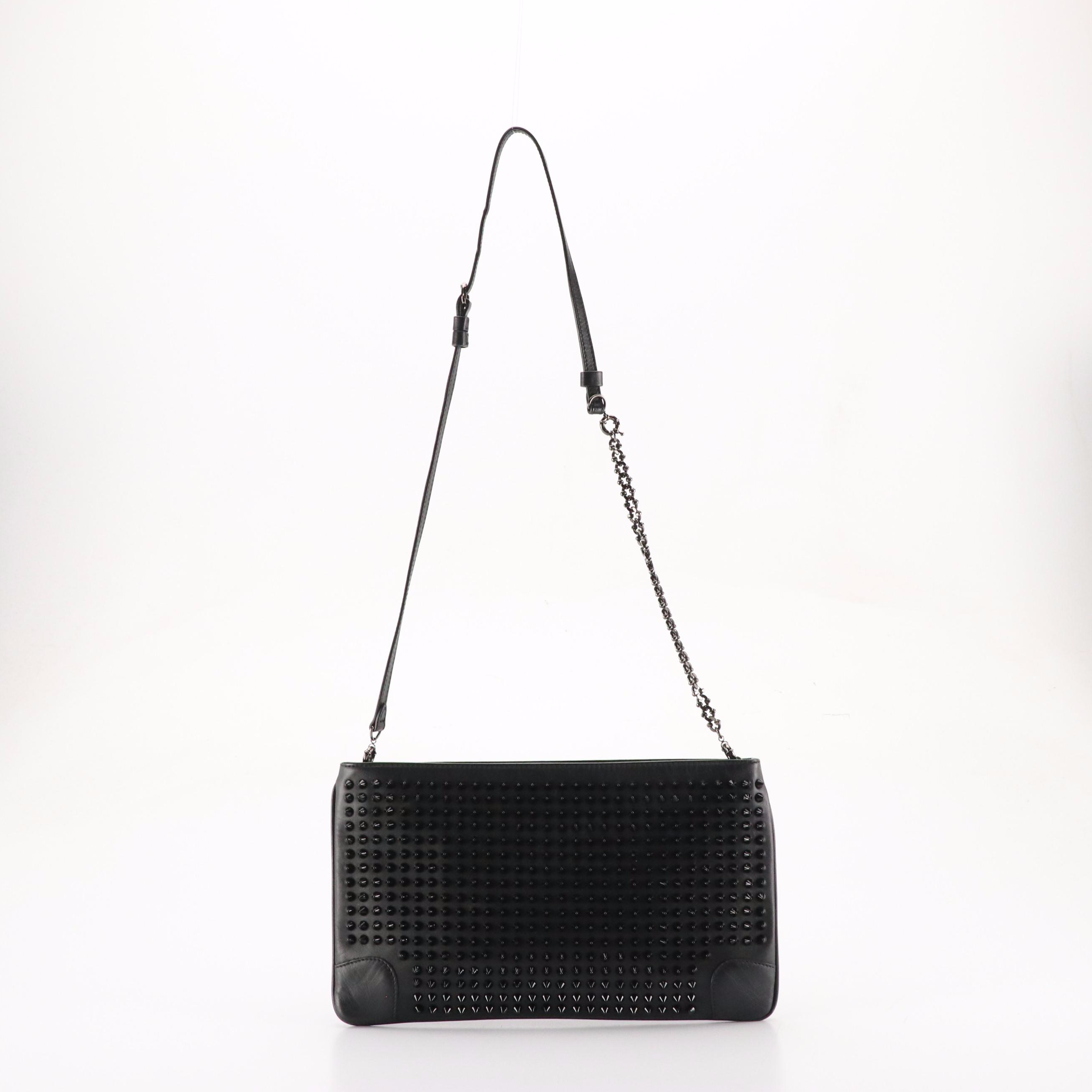 Christian Louboutin Loubiposh Convertible Clutch in Spike Studded Black Calfskin