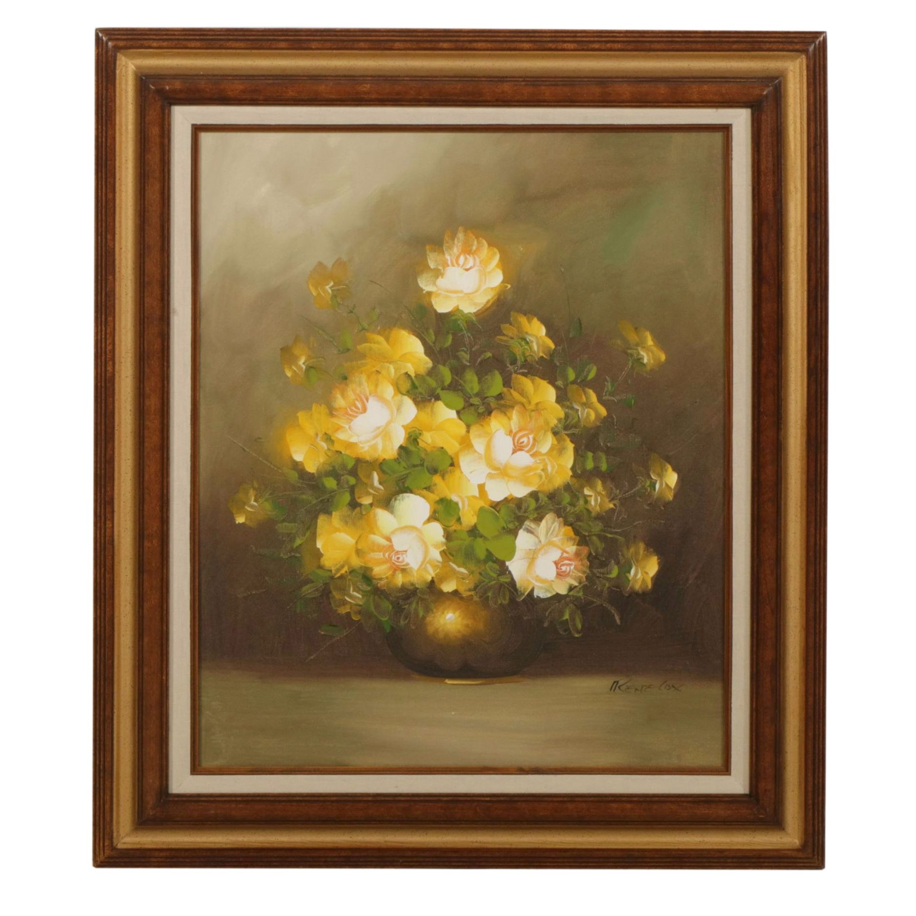 Irene Cox Still Life Oil Painting of Yellow Bouquet of Roses in a Vase