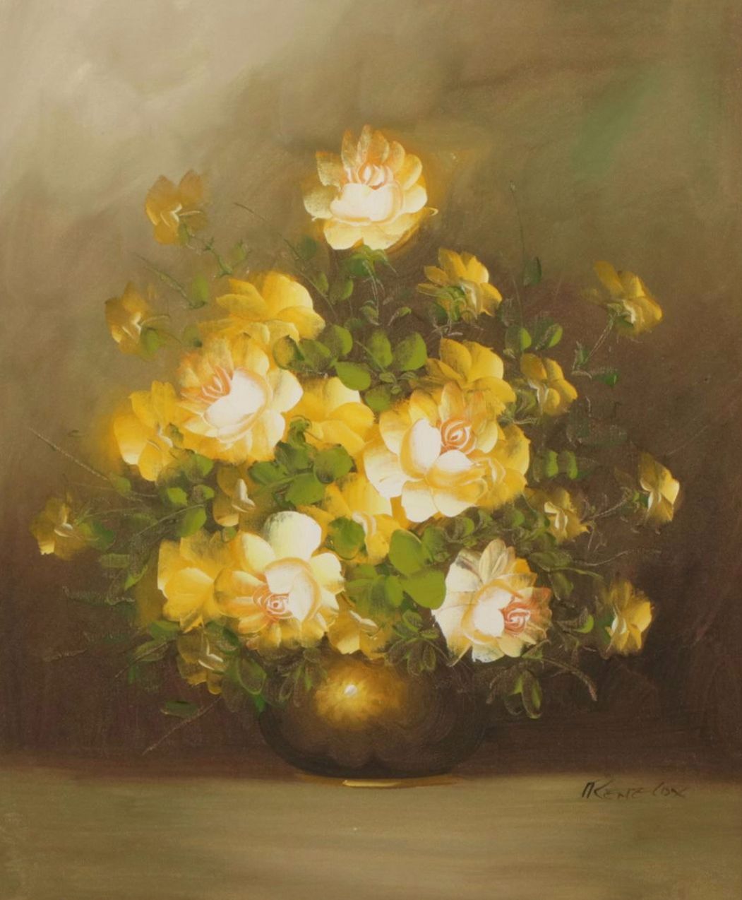 Irene Cox Still Life Oil Painting of Yellow Bouquet of Roses in a Vase