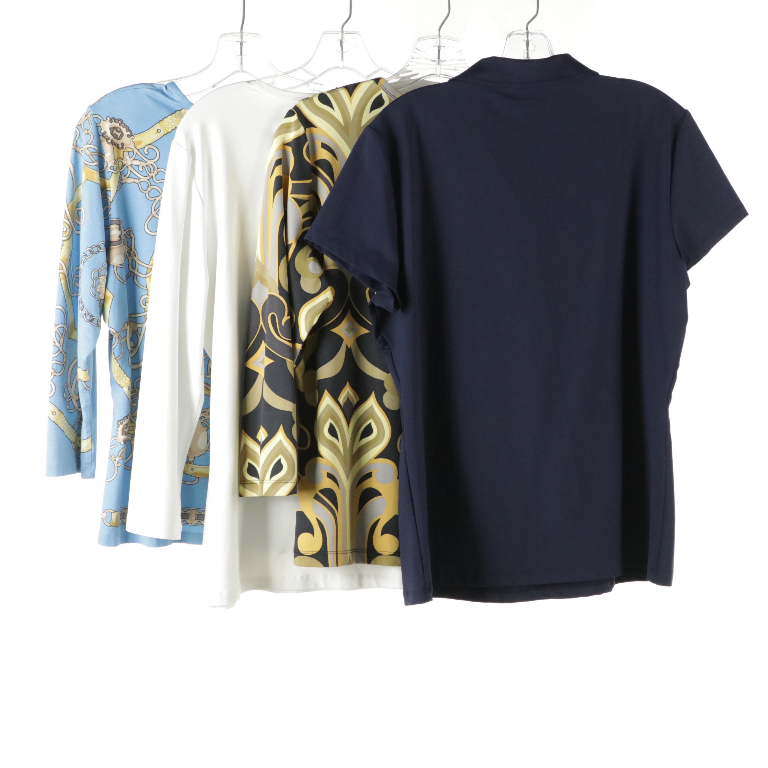 J. McLaughlin Silk, Other Printed and White Long Sleeve Tops and Polo Shirt