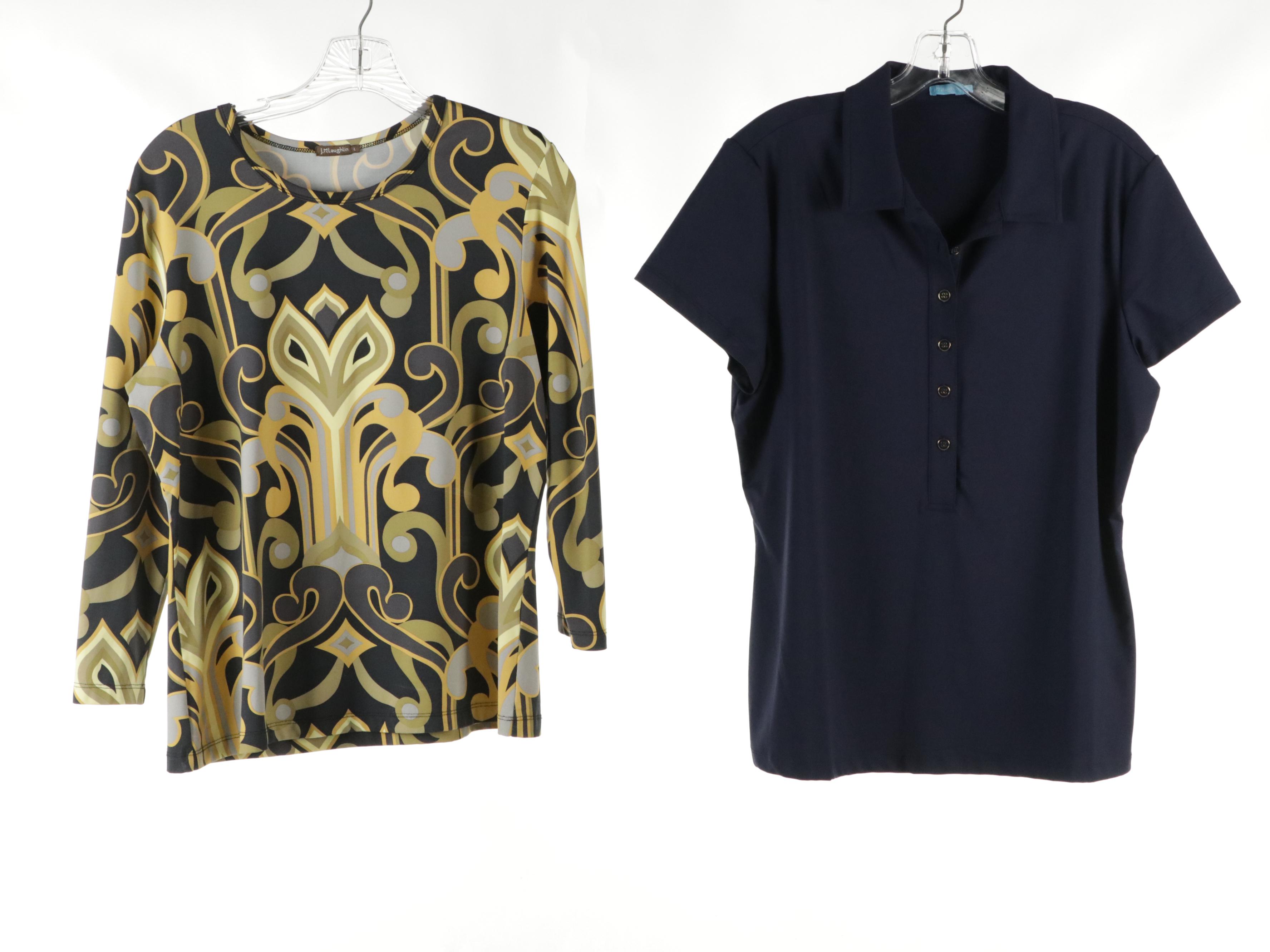 J. McLaughlin Silk, Other Printed and White Long Sleeve Tops and Polo Shirt