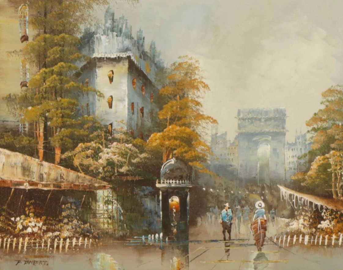 Paul Rambert Impressionist Parisian Cityscape Oil Painting with Arc de Triomphe