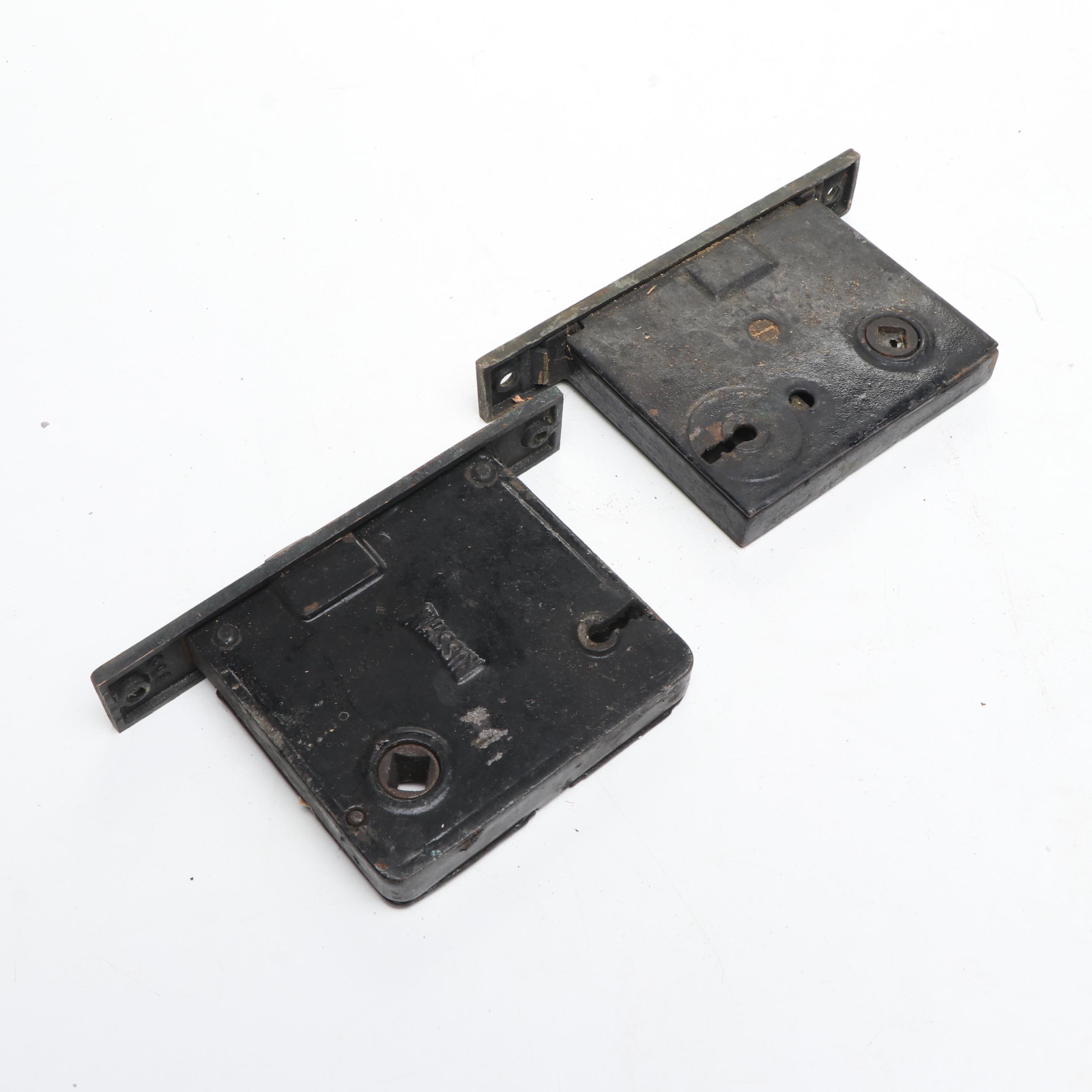 Assortment of Vintage Brass, Metal, and Wood Doorknobs with Cast Iron Locks